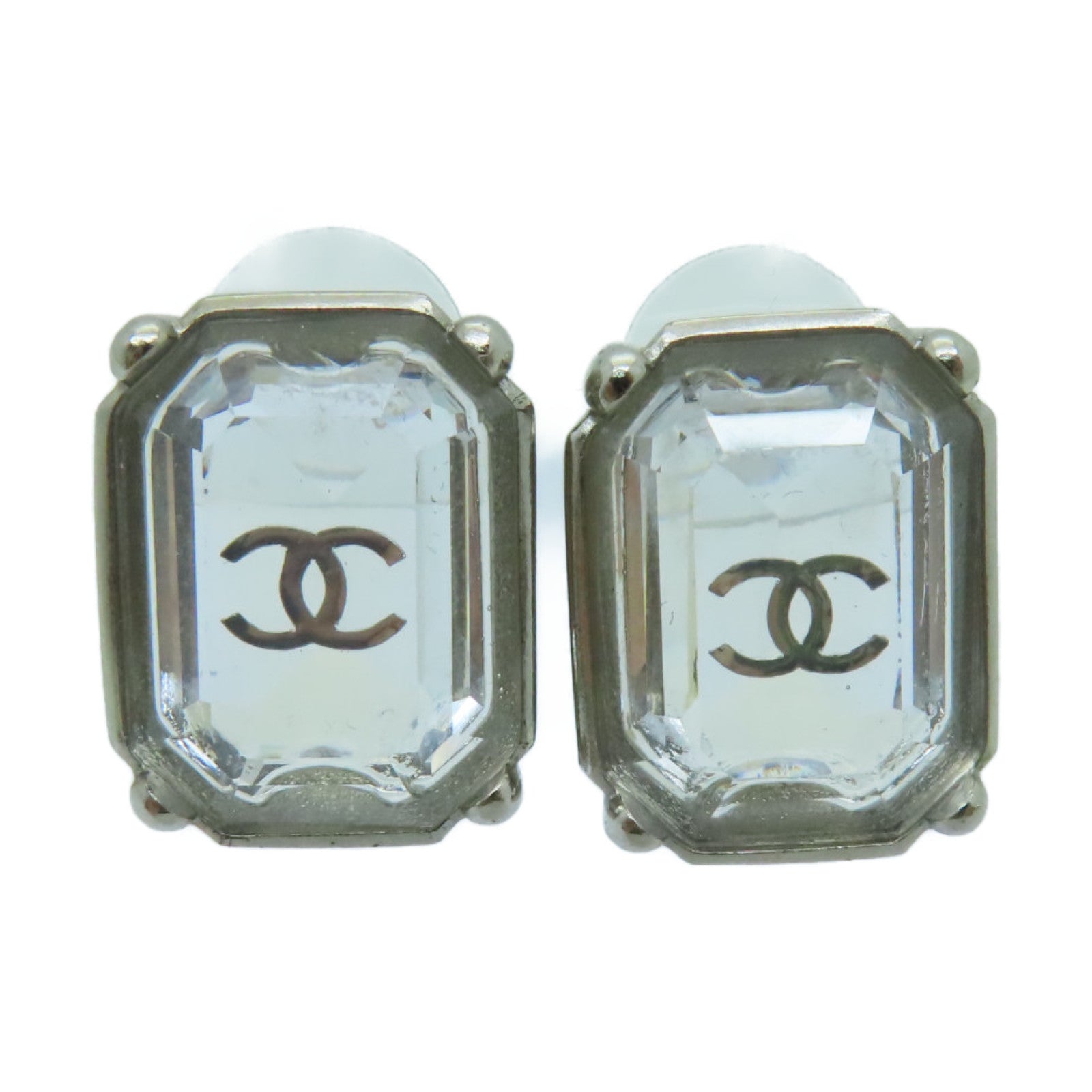 CHANEL Metal/PVC Earrings Transparent/Silver