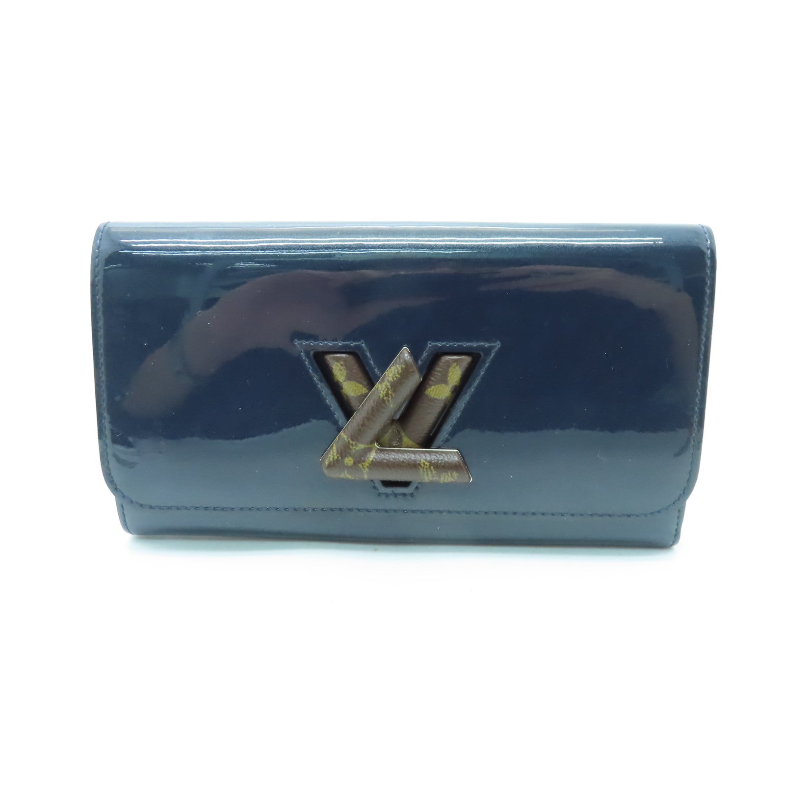 LOUIS VUITTON 漆皮皮革Twist Wallet銀扣長錢包藍色