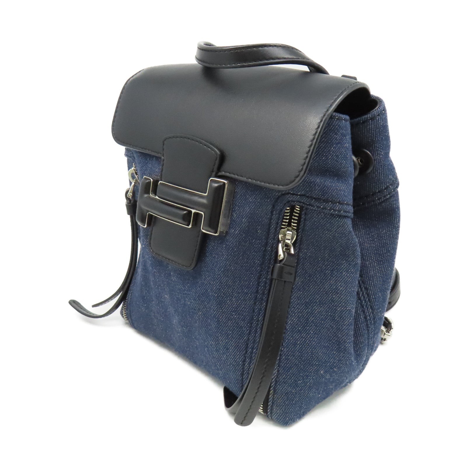 TOD’S 牛仔布/牛皮皮革2Way Backpack背包寶藍色/黑色