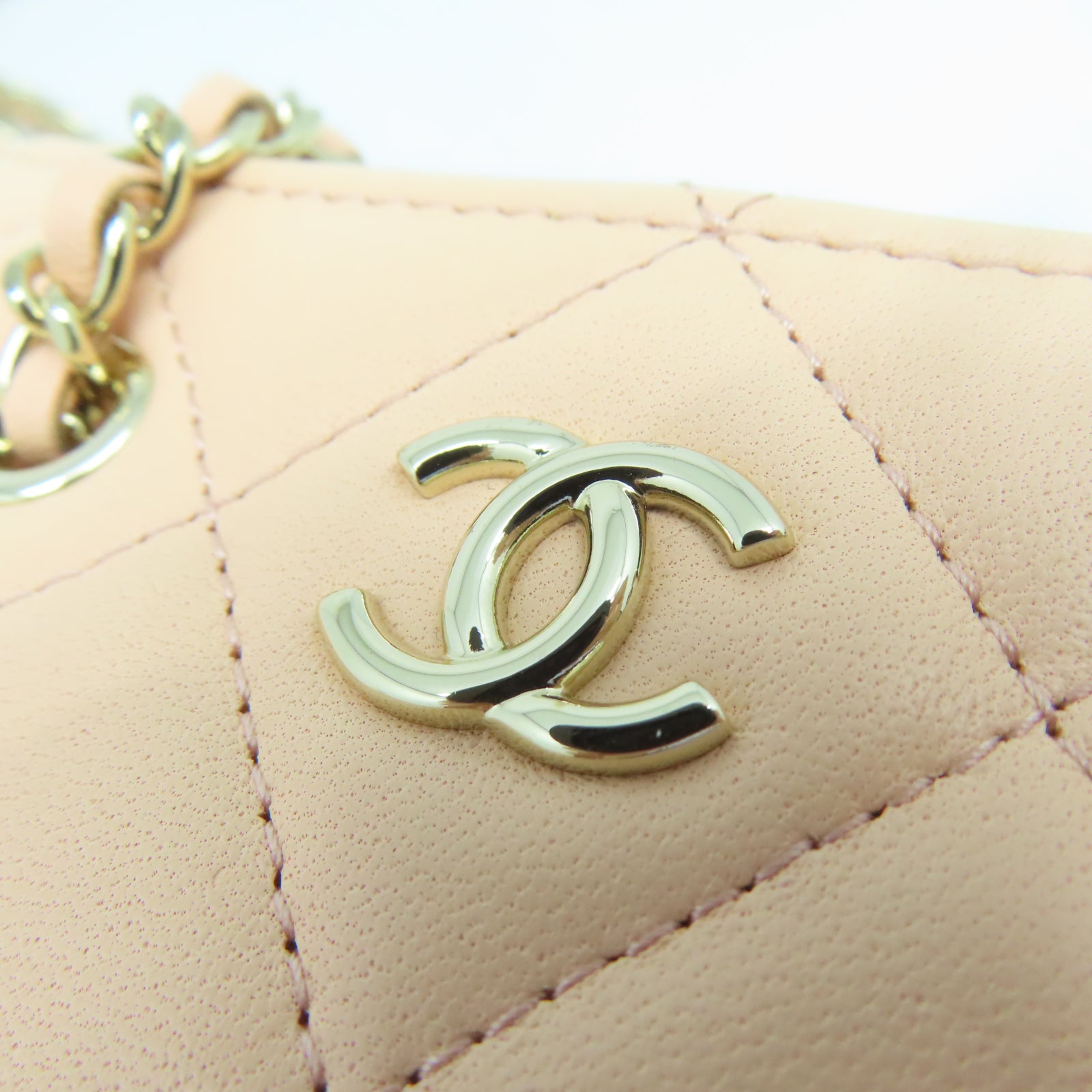 CHANEL 菱格羊皮皮革Shoulder Bag金扣鏈帶肩背袋粉紅色