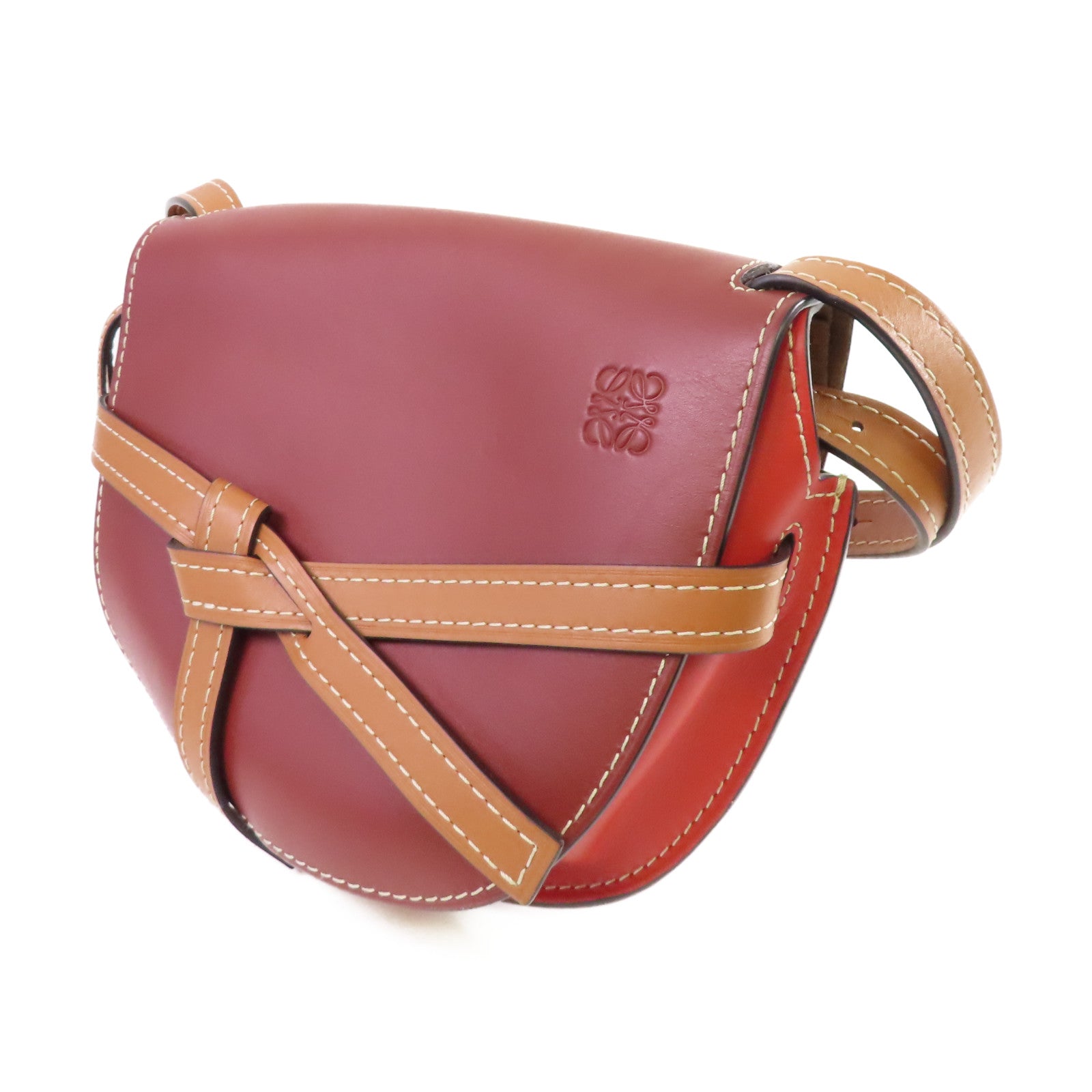LOEWE 牛皮皮革Gate Shoulder Bag肩背袋啡色/紅色