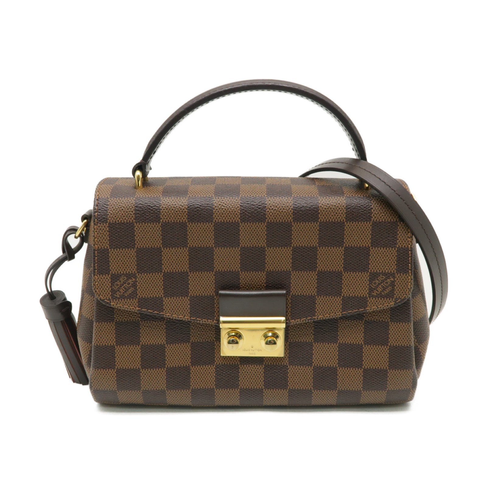 LOUIS VUITTON Damier Croisette金扣手挽肩背兩用袋棕色