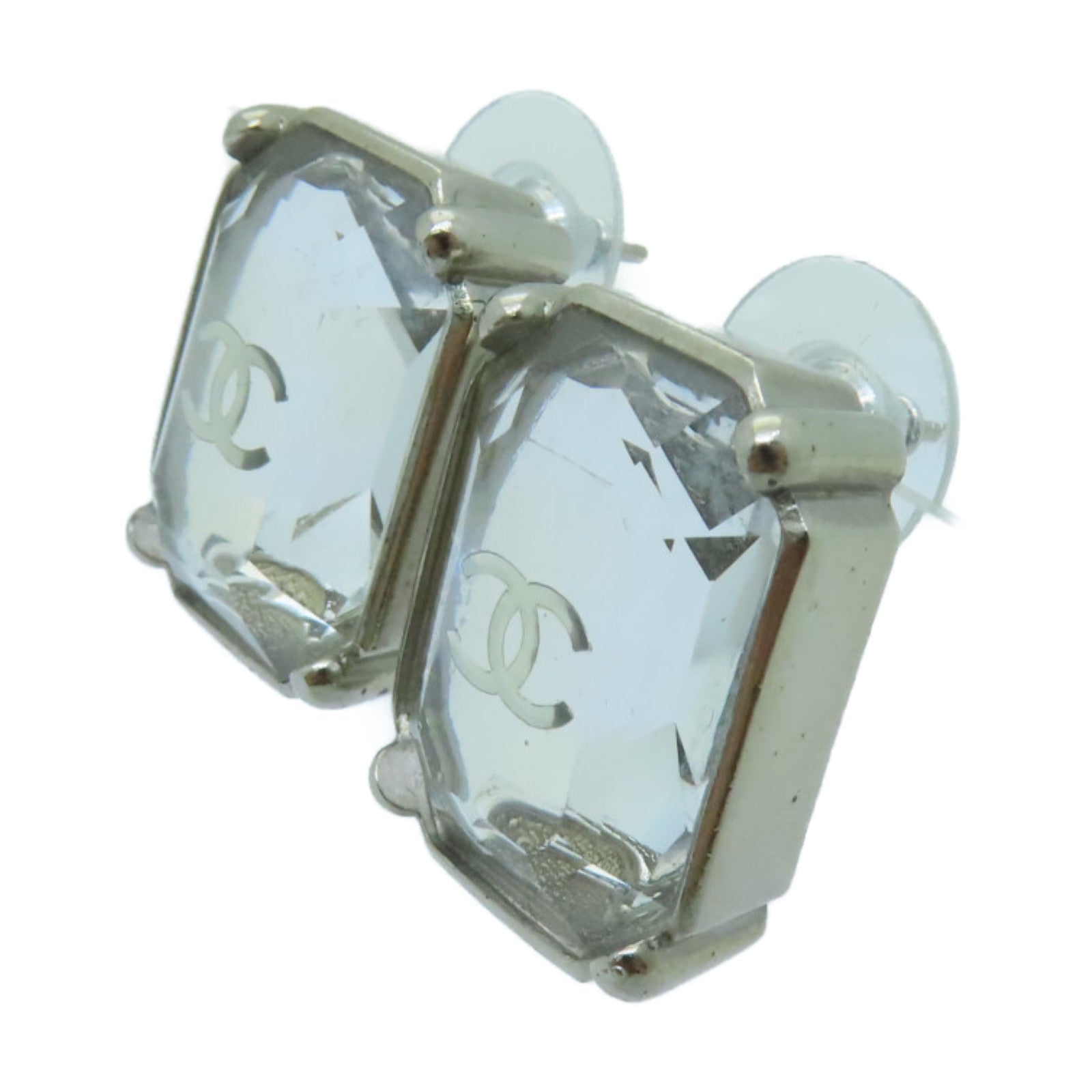 CHANEL Metal/PVC Earrings Transparent/Silver