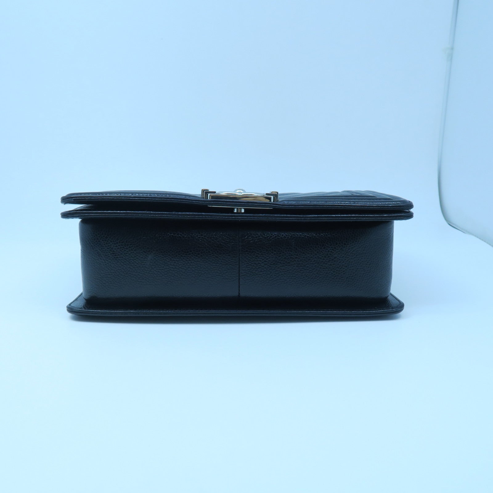 CHANEL 斜紋牛皮皮革Chain Shoulder銀扣鏈帶肩背袋黑色