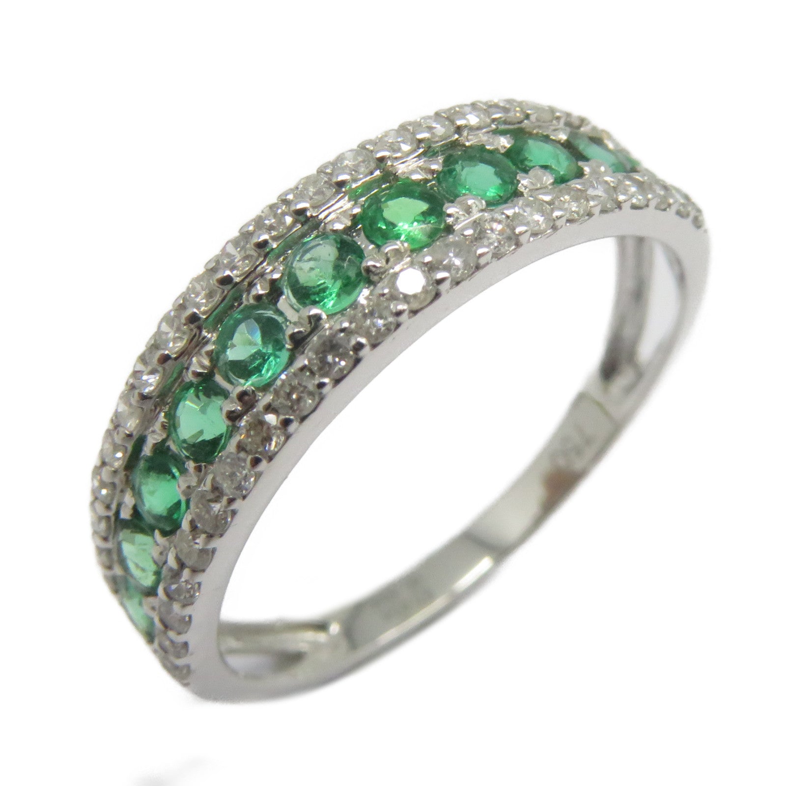 JEWELRY 18K白金Emerald Diamond Ring 0.4ct綠寶石/0.3ct鑽石戒指US#6.5