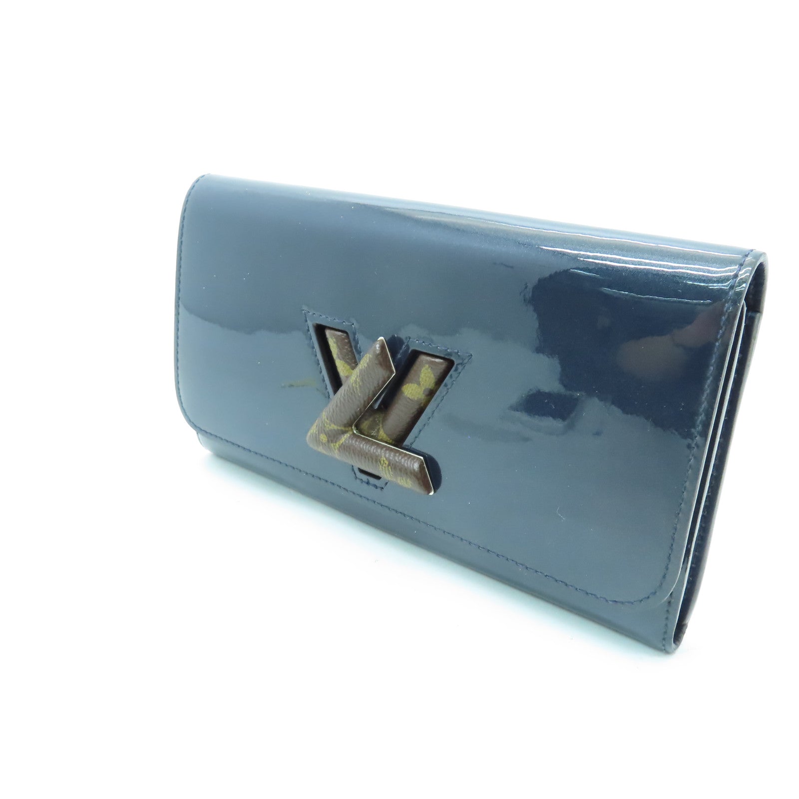 LOUIS VUITTON 漆皮皮革Twist Wallet銀扣長錢包藍色