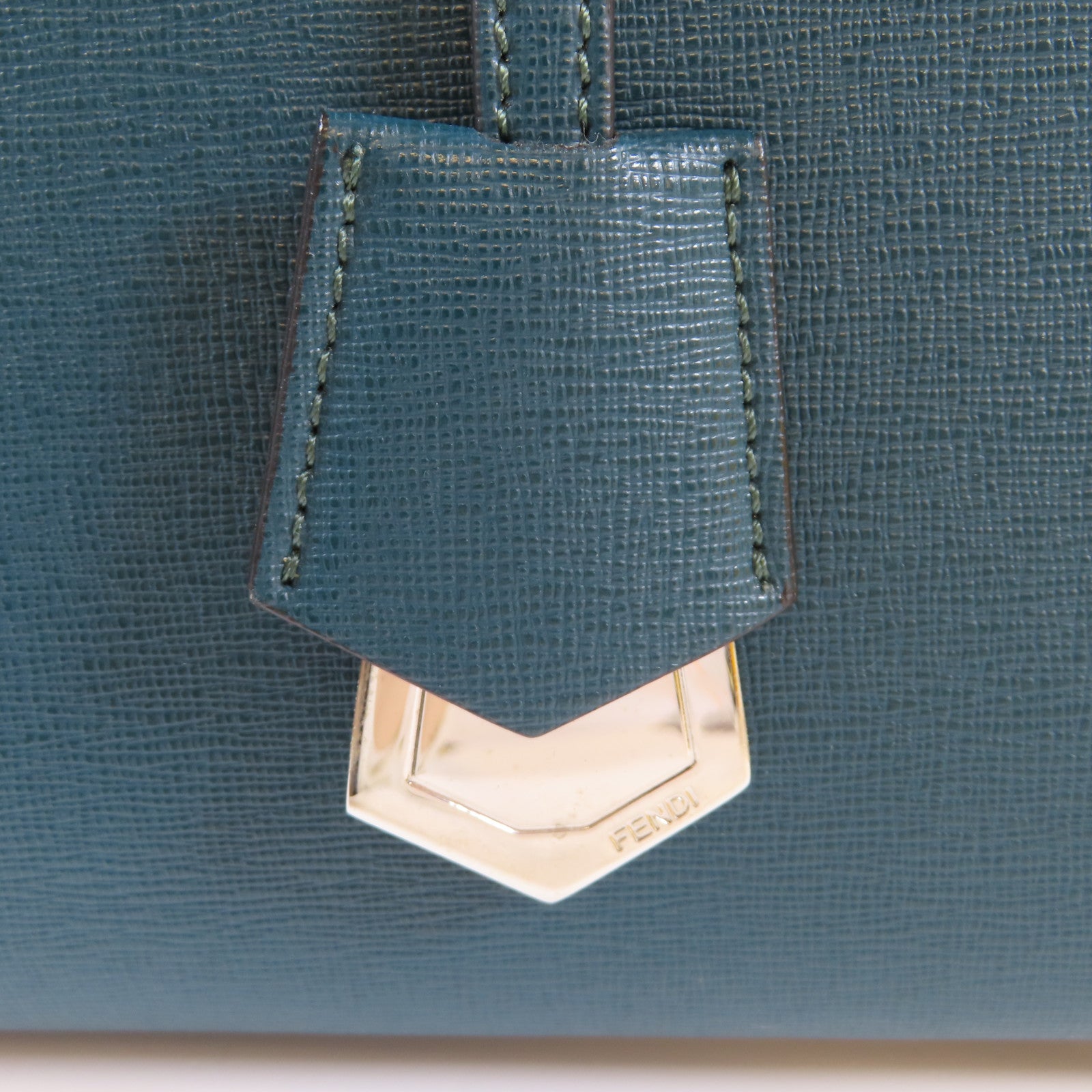 FENDI 牛皮皮革Tote bag銀扣肩背袋綠色