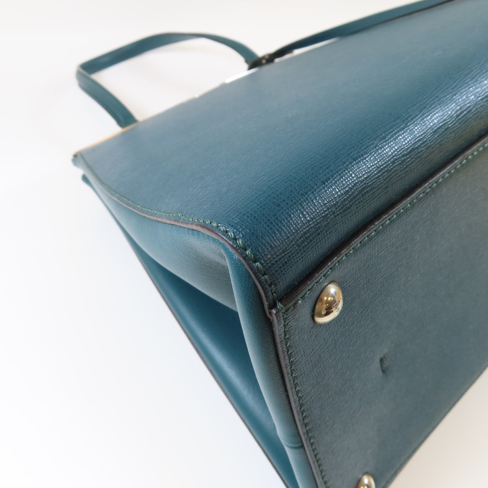 FENDI 牛皮皮革Tote bag銀扣肩背袋綠色