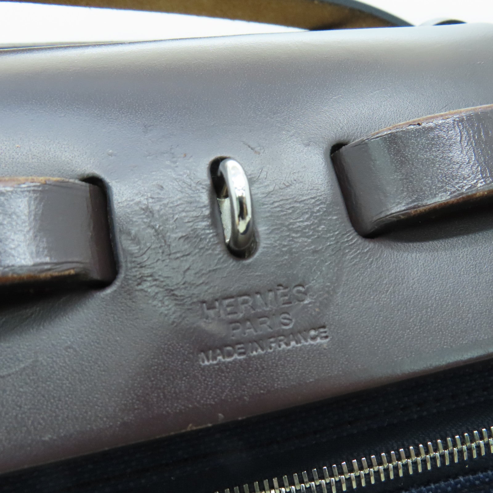 HERMES 帆布Herbag PM银扣肩带包Blue Saphire蓝色