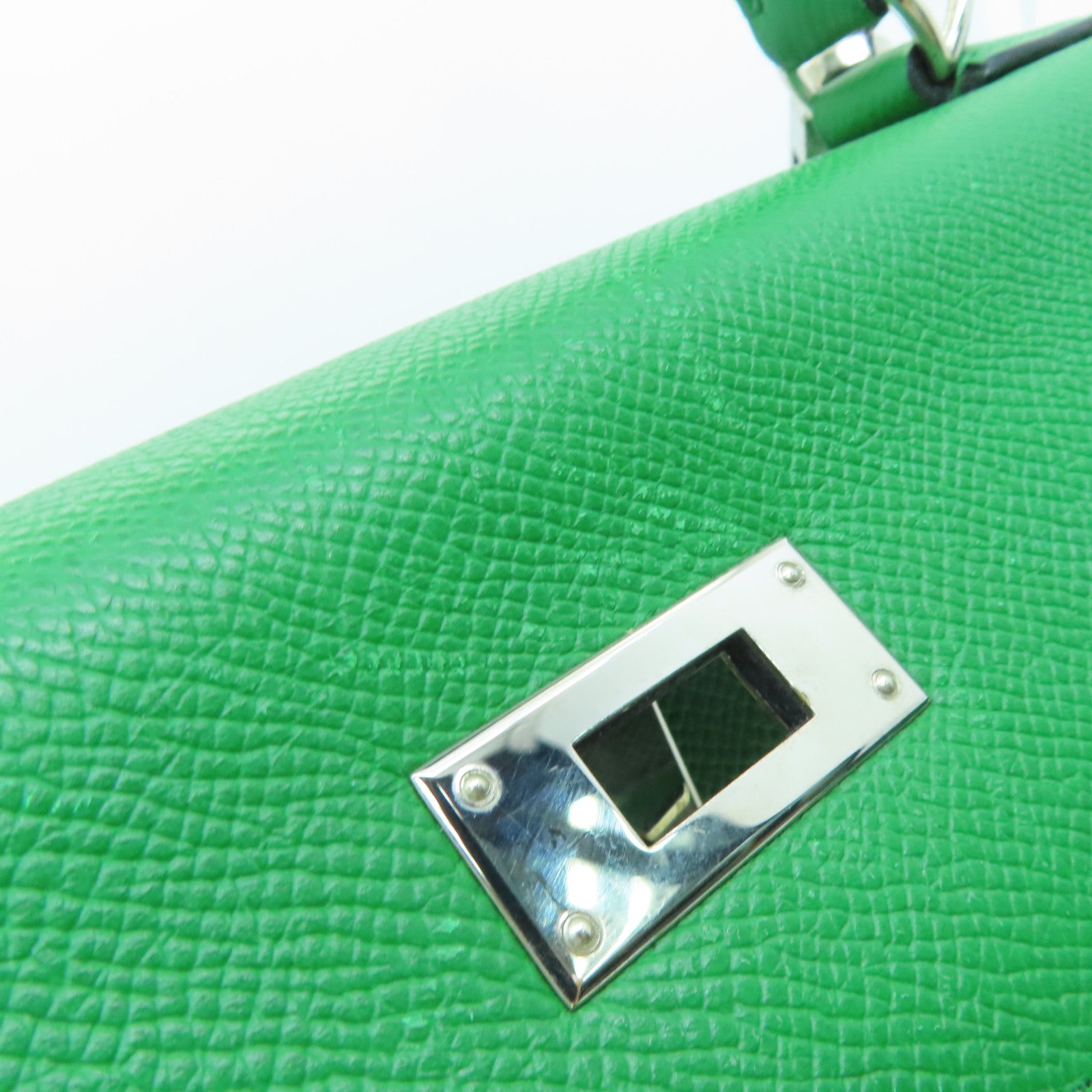 HERMES 【激减优惠】Epsom皮革Kelly 32银扣手挽肩背两用袋Bengale/绿色