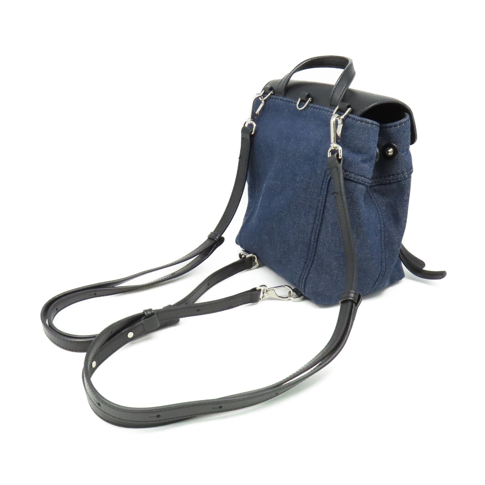 TOD’S 牛仔布/牛皮皮革2Way Backpack背包寶藍色/黑色