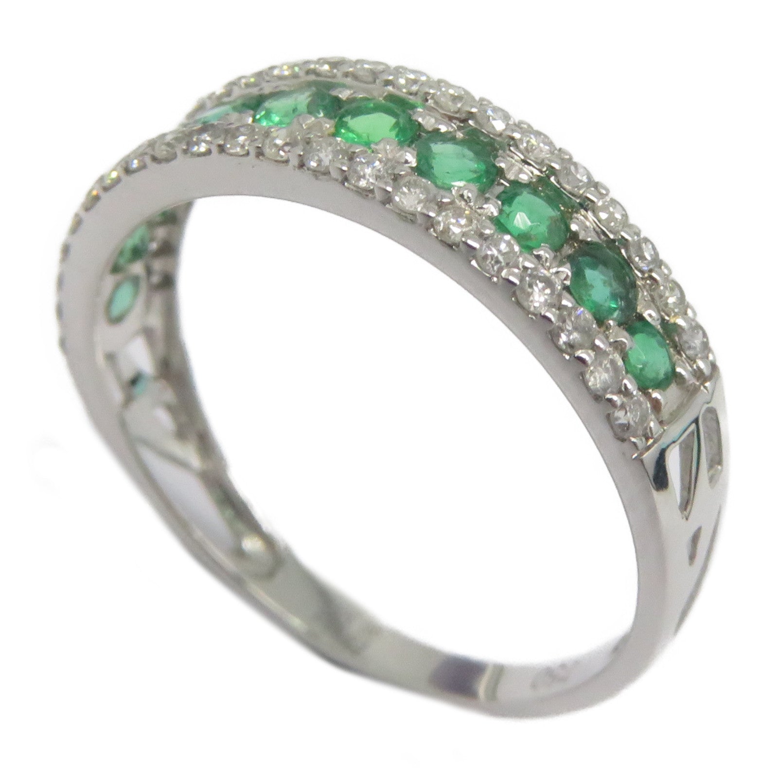 JEWELRY 18K白金Emerald Diamond Ring 0.4ct綠寶石/0.3ct鑽石戒指US#6.5