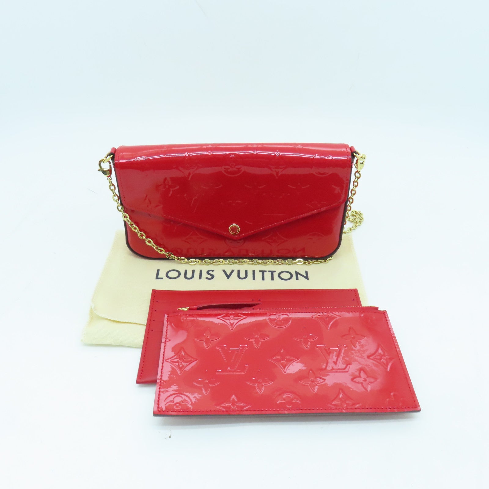 LOUIS VUITTON 【激減優惠】Vernis Pochette Felicie金扣肩背袋紅色