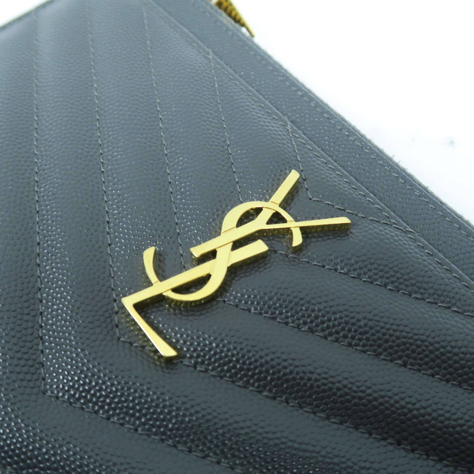SAINT LAURENT 斜紋牛皮皮革Pouch金扣手拿包灰色