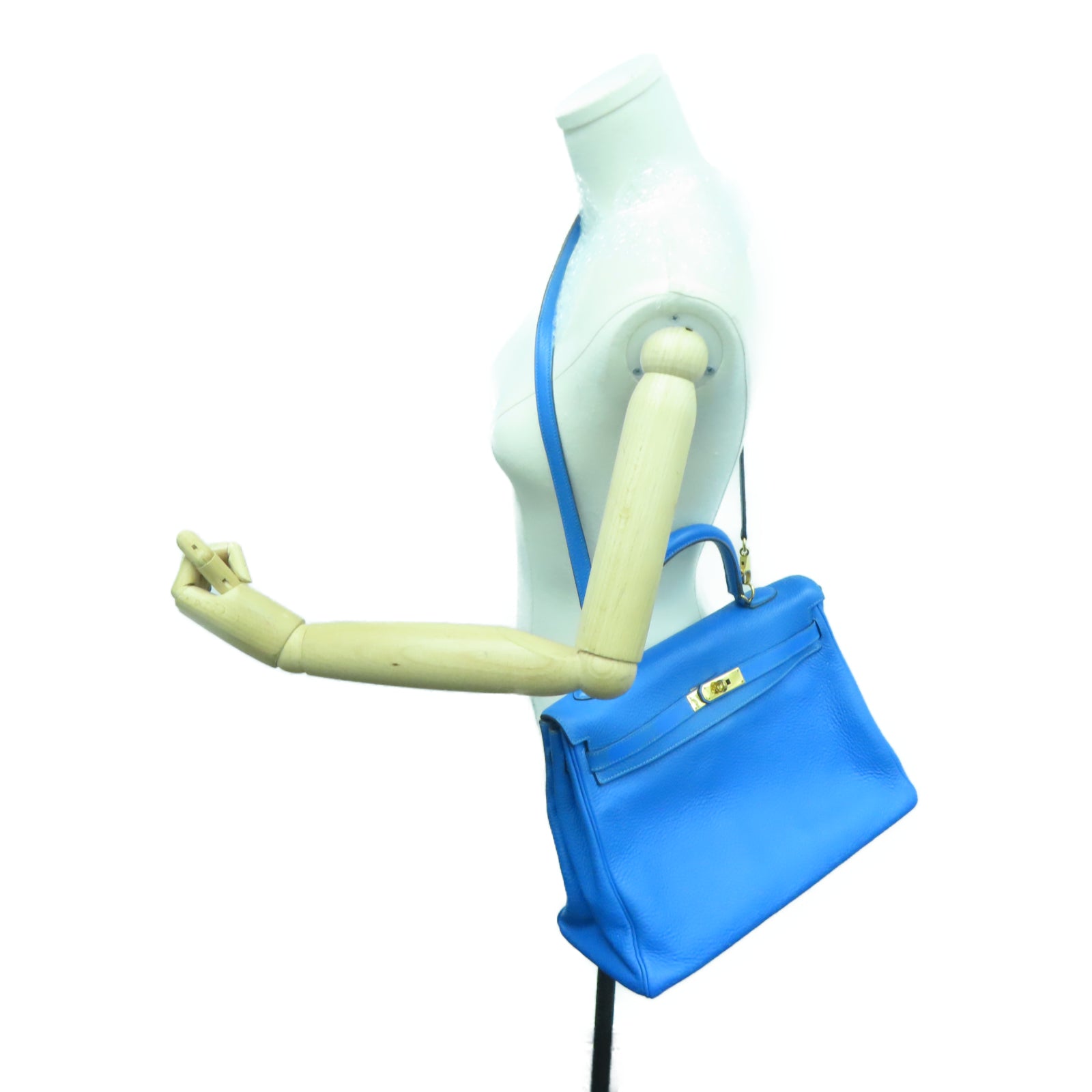HERMES Taurillon Clemence皮革Kelly 35金扣手挽肩背两用袋希腊蓝色