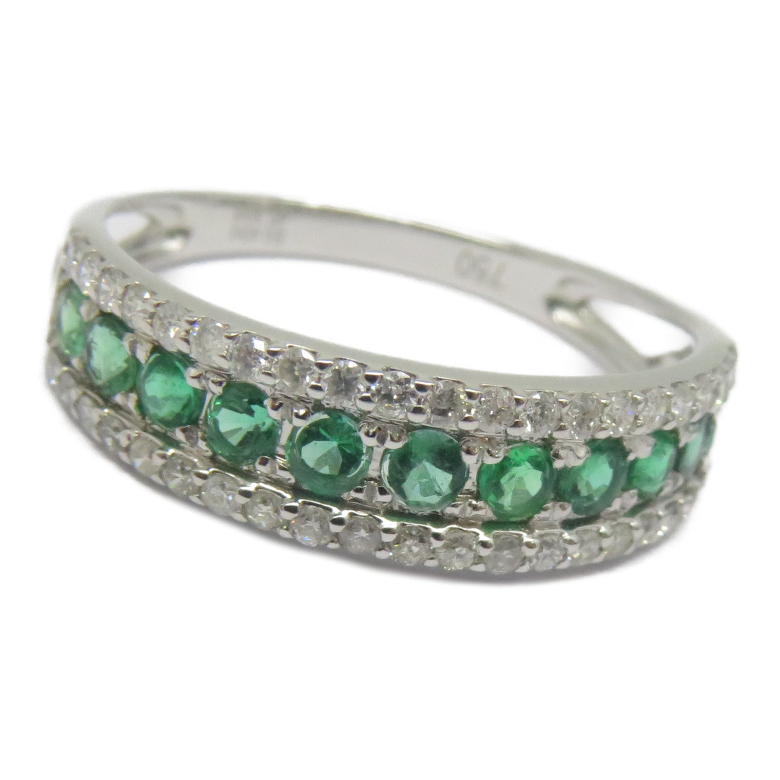 JEWELRY 18K白金Emerald Diamond Ring 0.4ct綠寶石/0.3ct鑽石戒指US#6.5