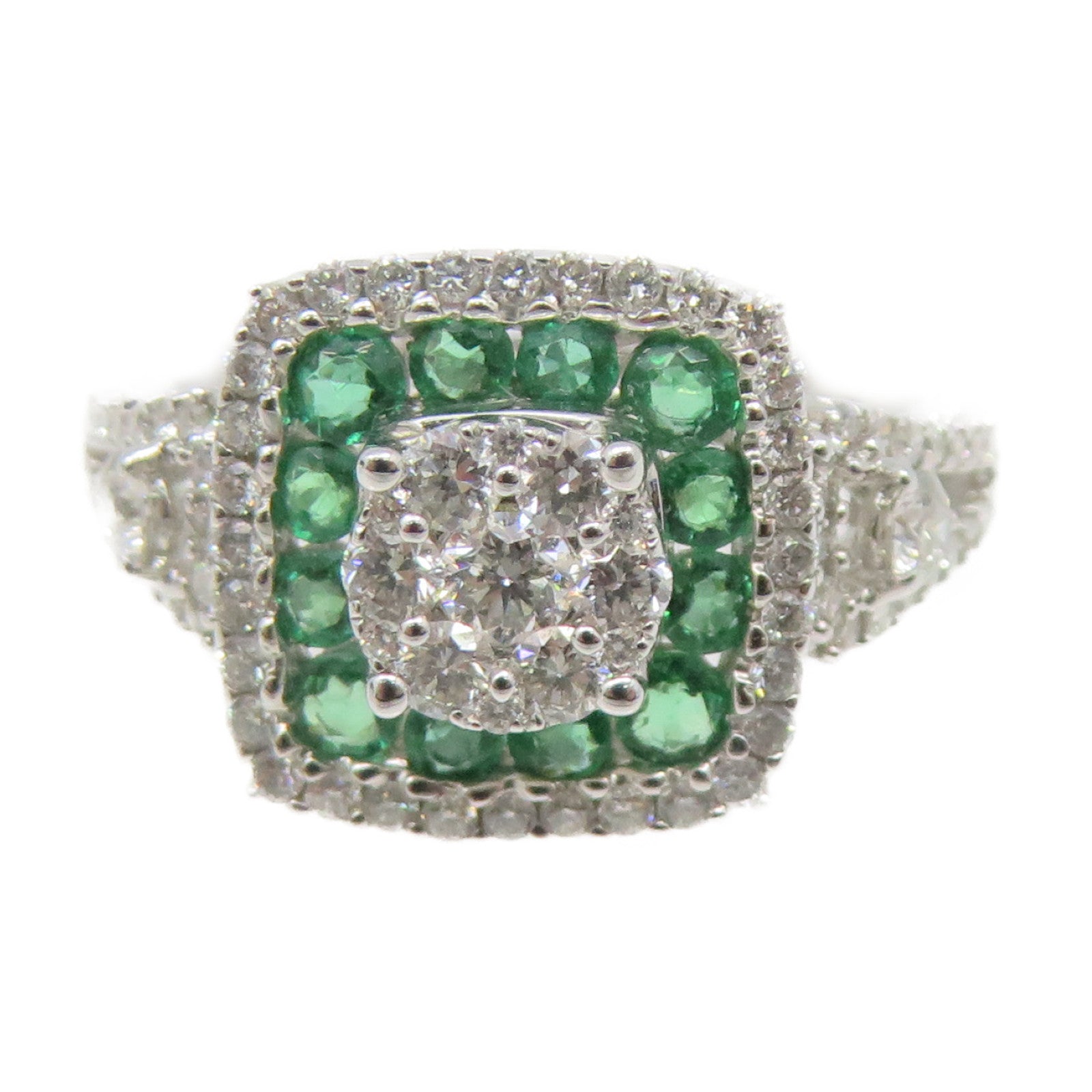 JEWELRY 18K白金/0.35ct綠寶石/0.66ct鑽石Emerald Ring戒指US#6