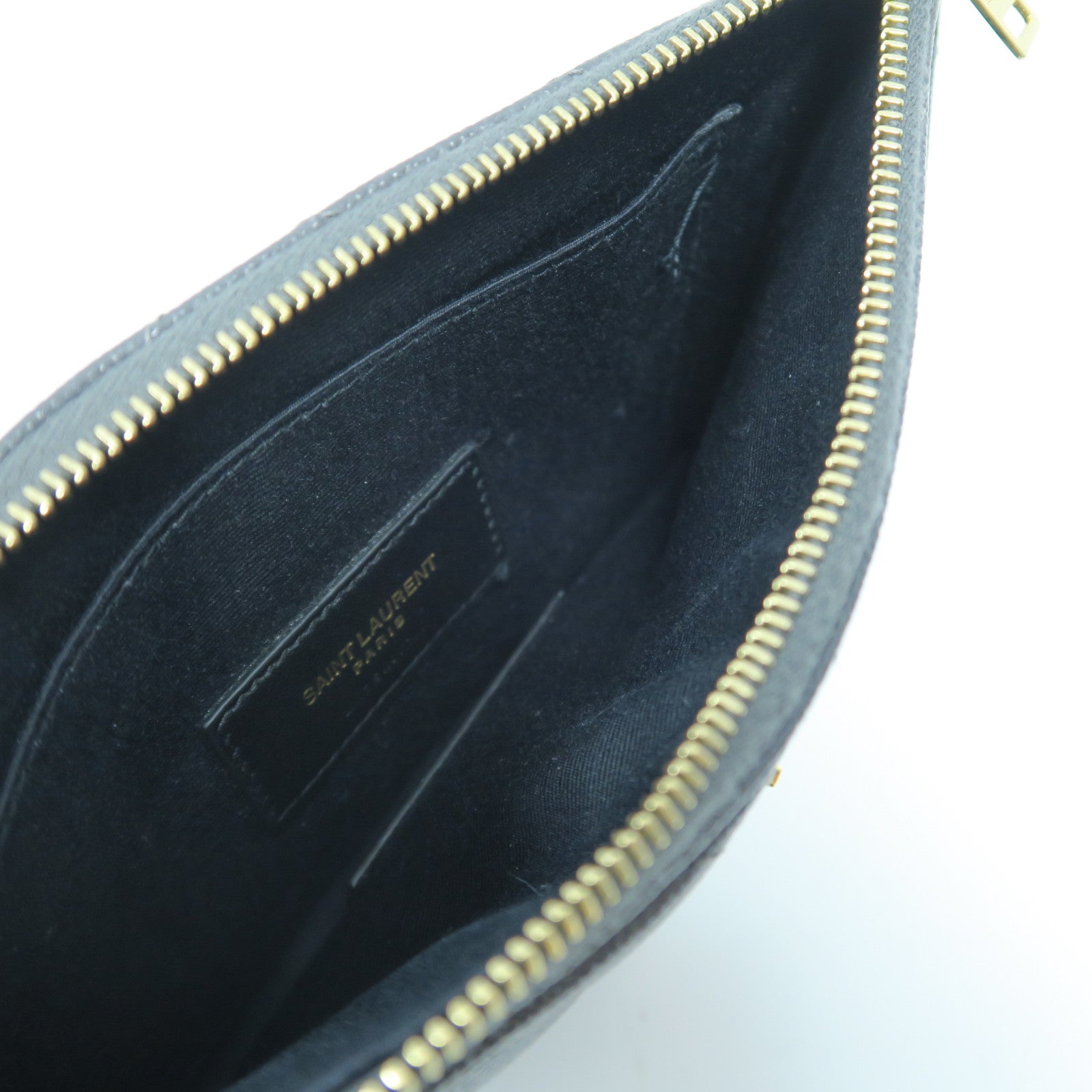 SAINT LAURENT 斜紋牛皮皮革Pouch金扣手拿包灰色