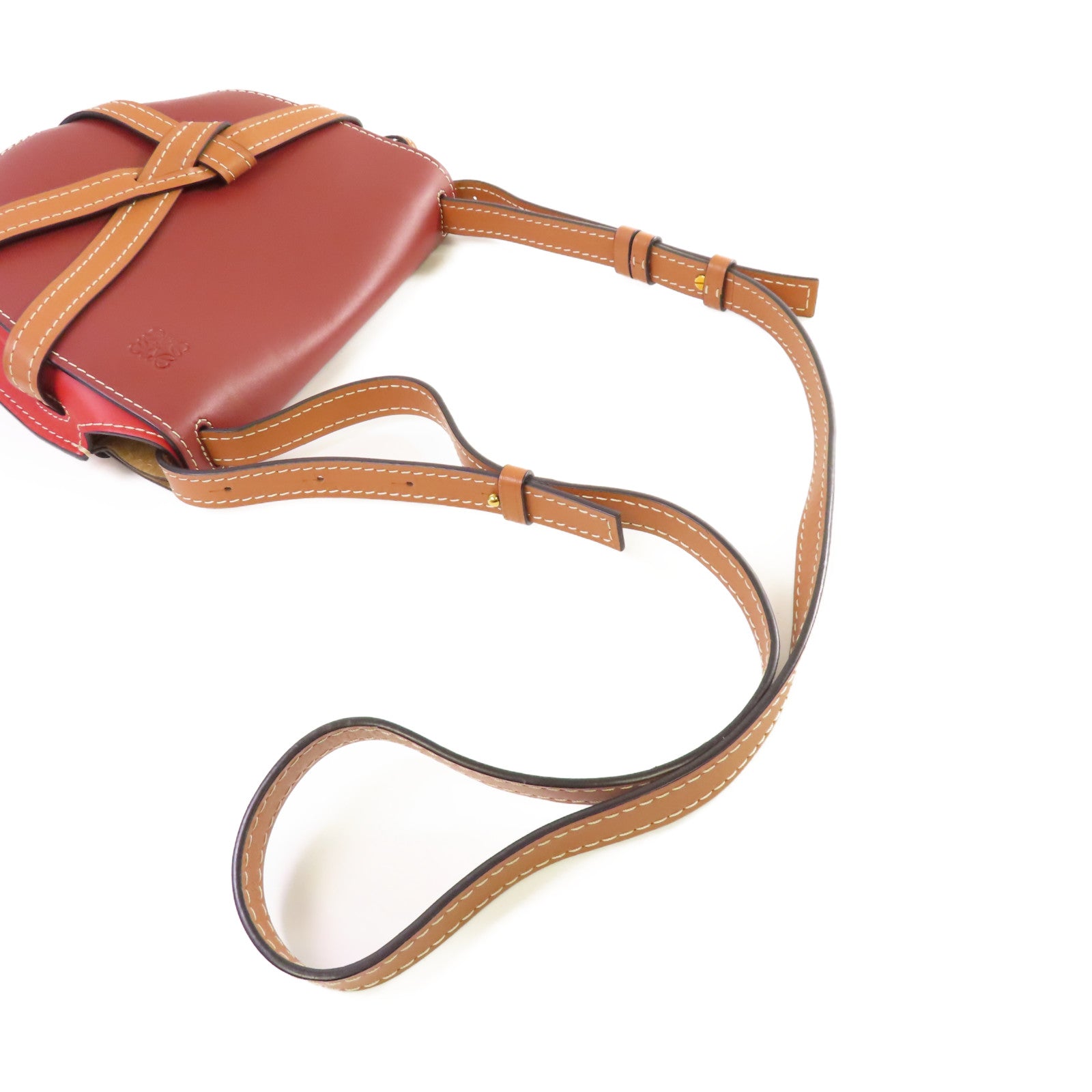 LOEWE 牛皮皮革Gate Shoulder Bag肩背袋啡色/紅色