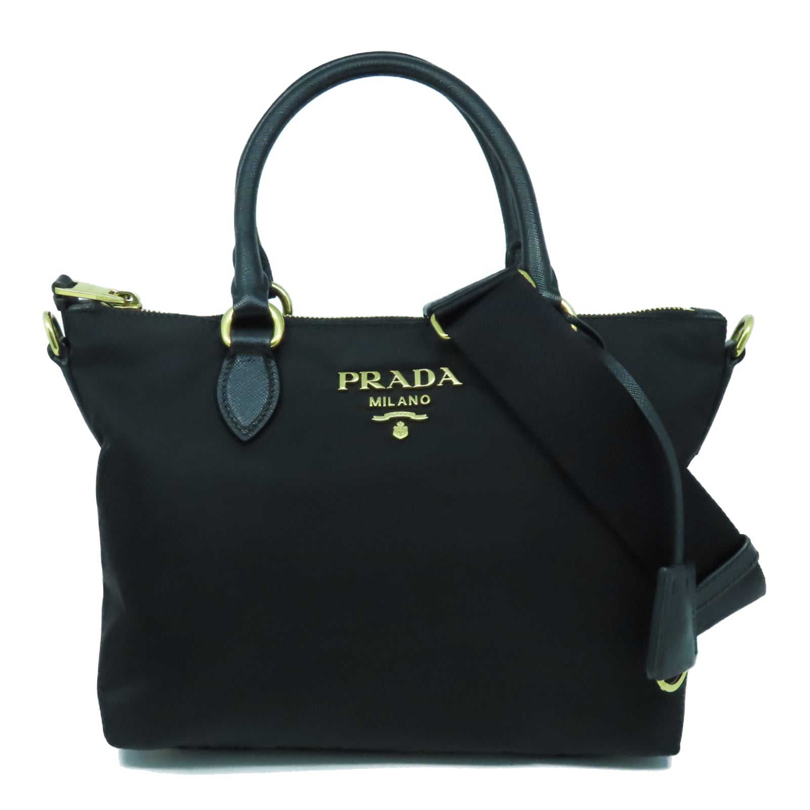 PRADA 尼龍/牛皮皮革2 Way Shoulder Bag金扣手挽肩背兩用袋黑色