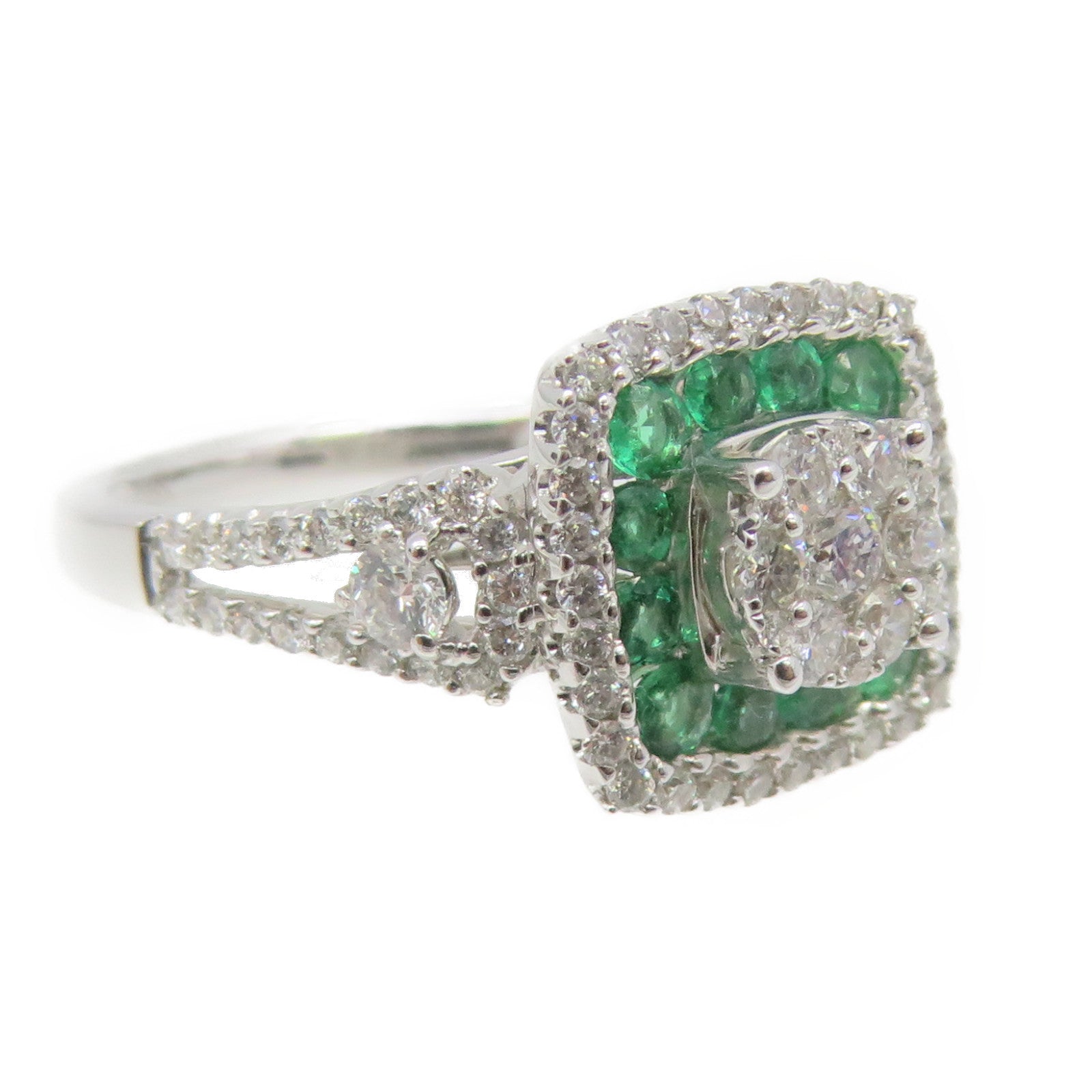 JEWELRY 18K白金/0.35ct綠寶石/0.66ct鑽石Emerald Ring戒指US#6
