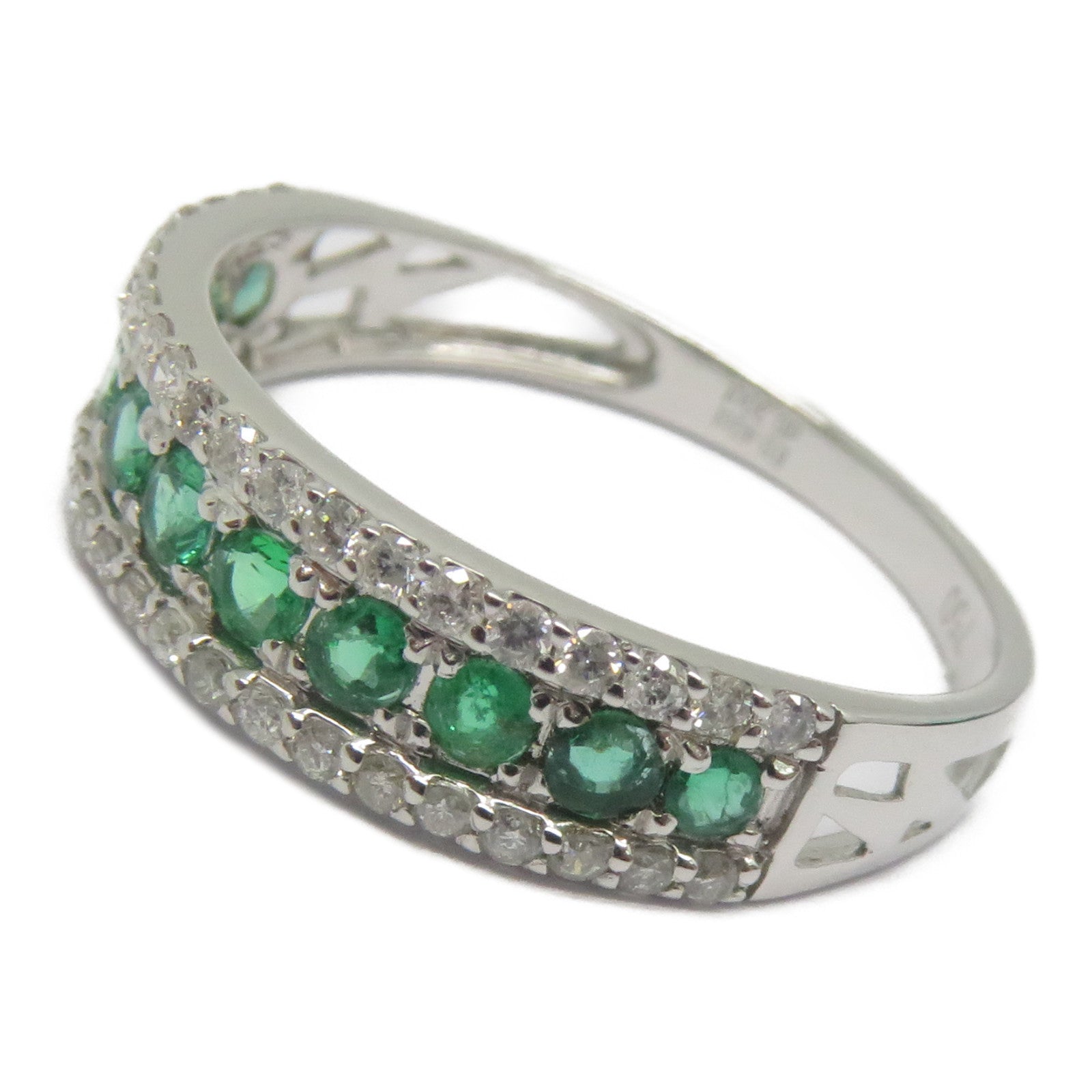 JEWELRY 18K白金Emerald Diamond Ring 0.4ct綠寶石/0.3ct鑽石戒指US#6.5