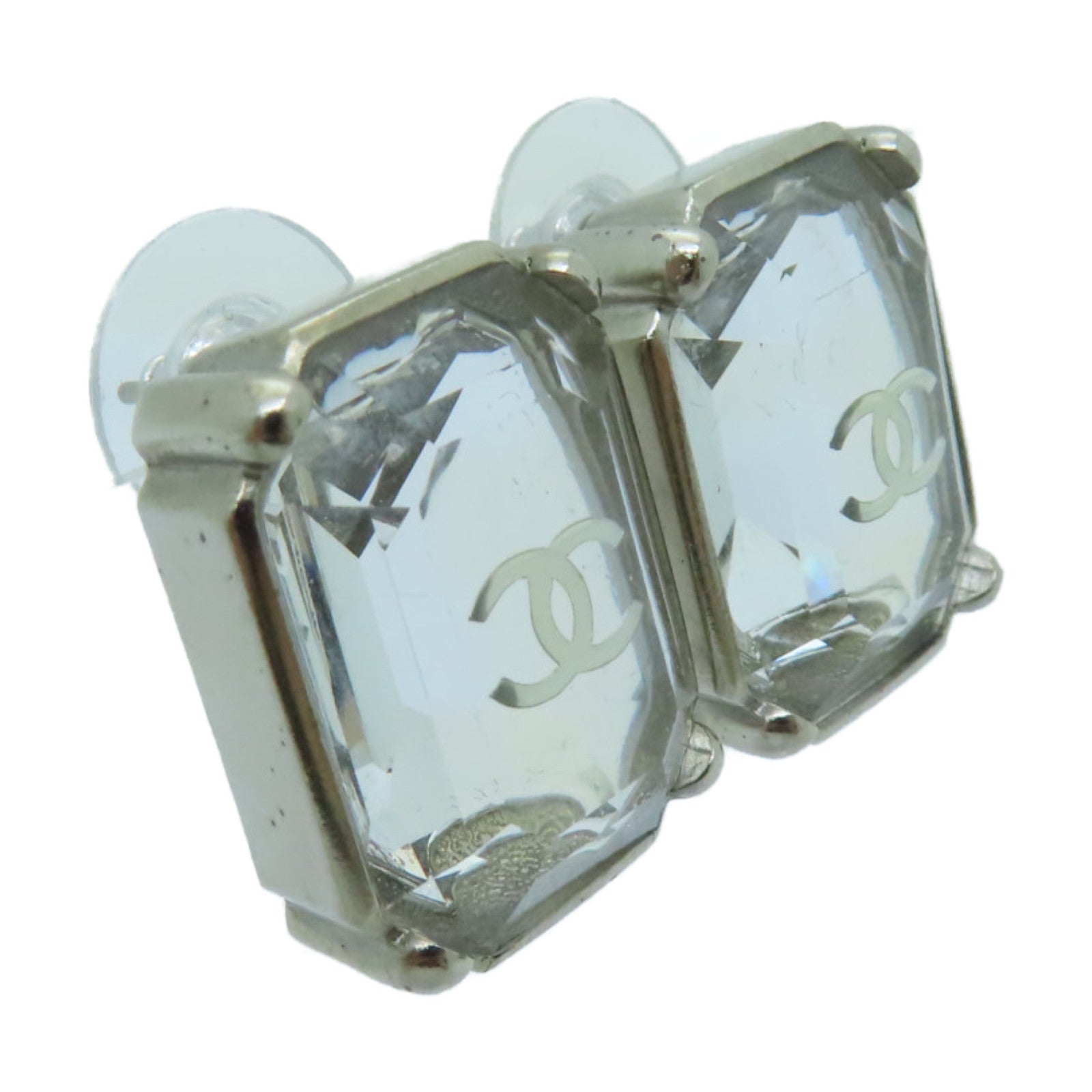 CHANEL Metal/PVC Earrings Transparent/Silver