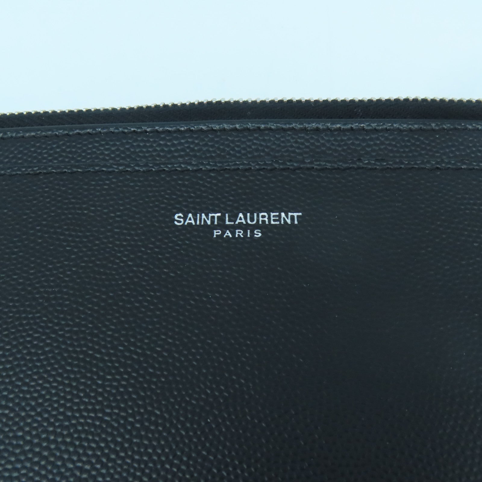 SAINT LAURENT Cowhide Leather Pouch Silver Buckle Clutch Black