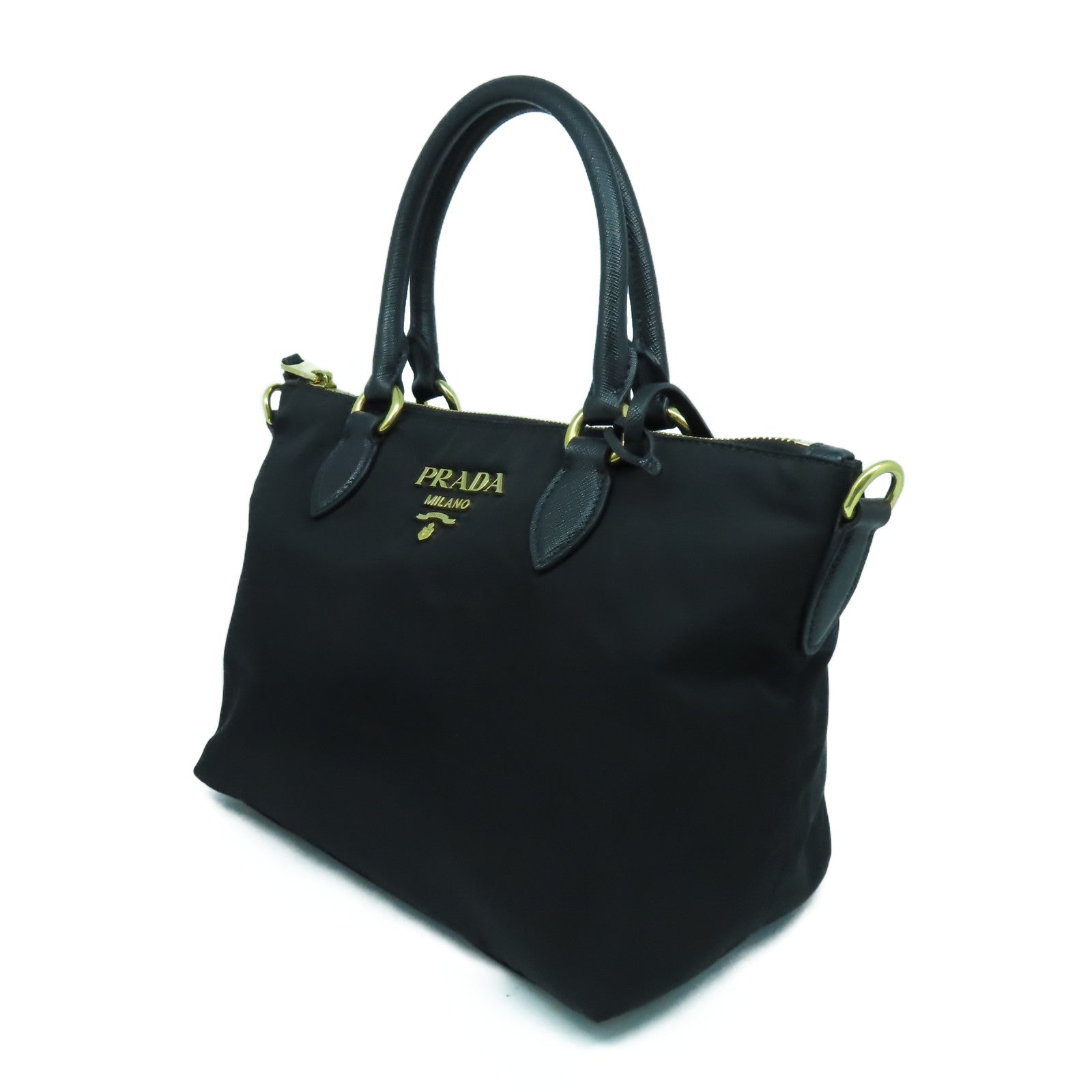 PRADA 尼龍/牛皮皮革2 Way Shoulder Bag金扣手挽肩背兩用袋黑色