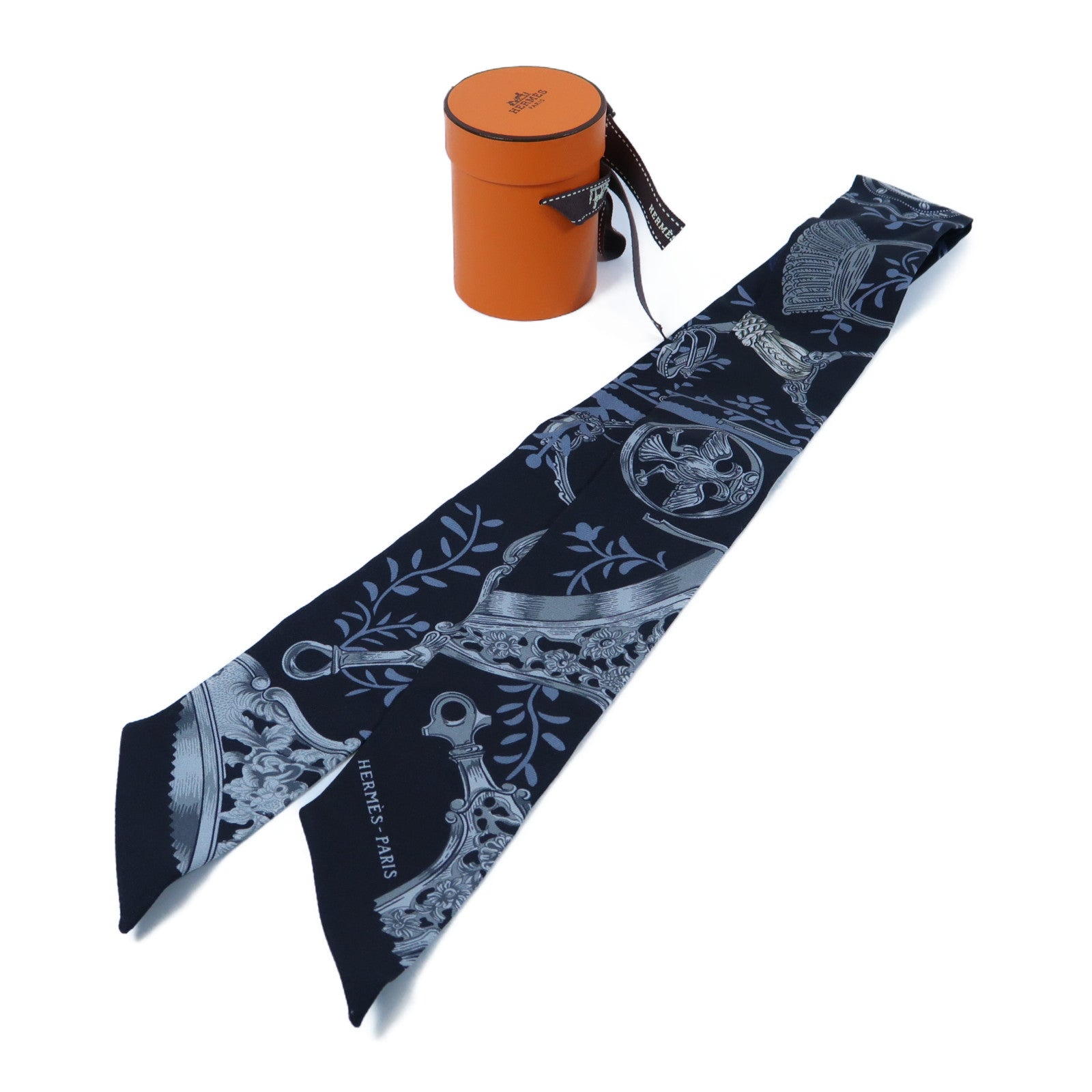 HERMES 絲質Twilly Scarf絲巾深藍色