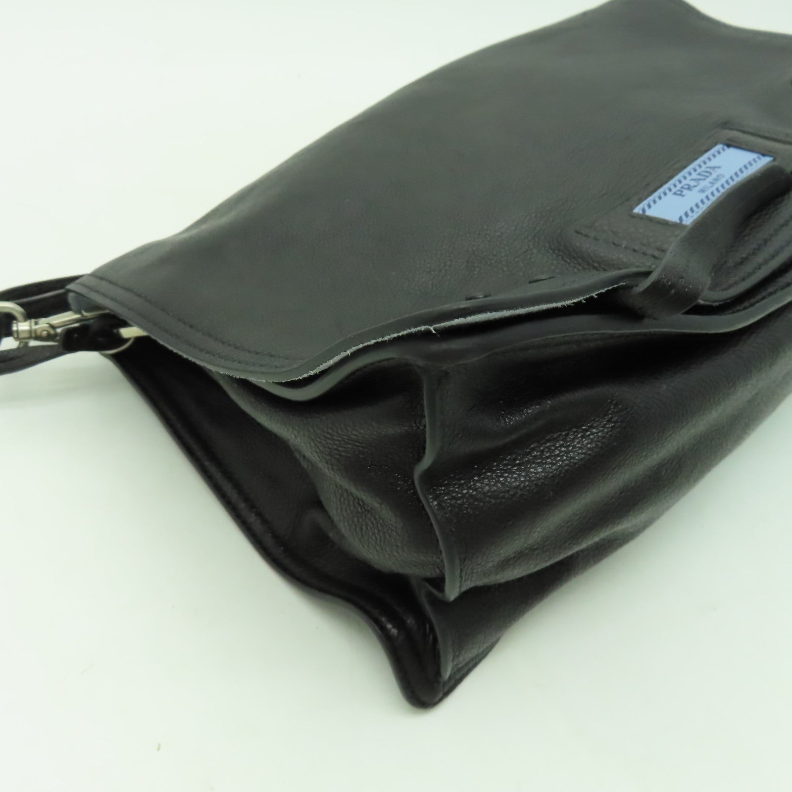 PRADA 牛皮皮革Shoulder Bag銀扣手挽肩背兩用袋黑色