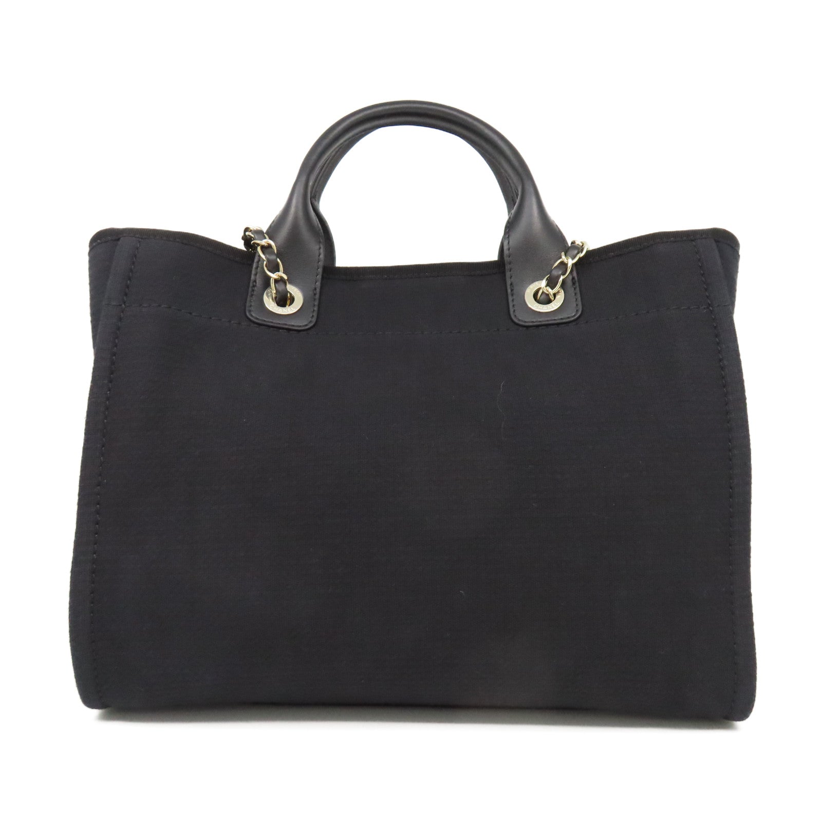 CHANEL 帆布Deauville Tote Medium銀扣手挽肩背兩用袋黑色