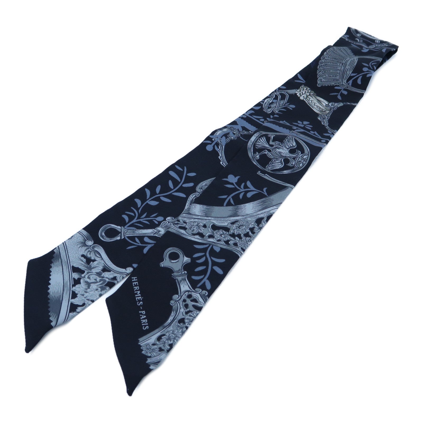 HERMES 絲質Twilly Scarf絲巾深藍色