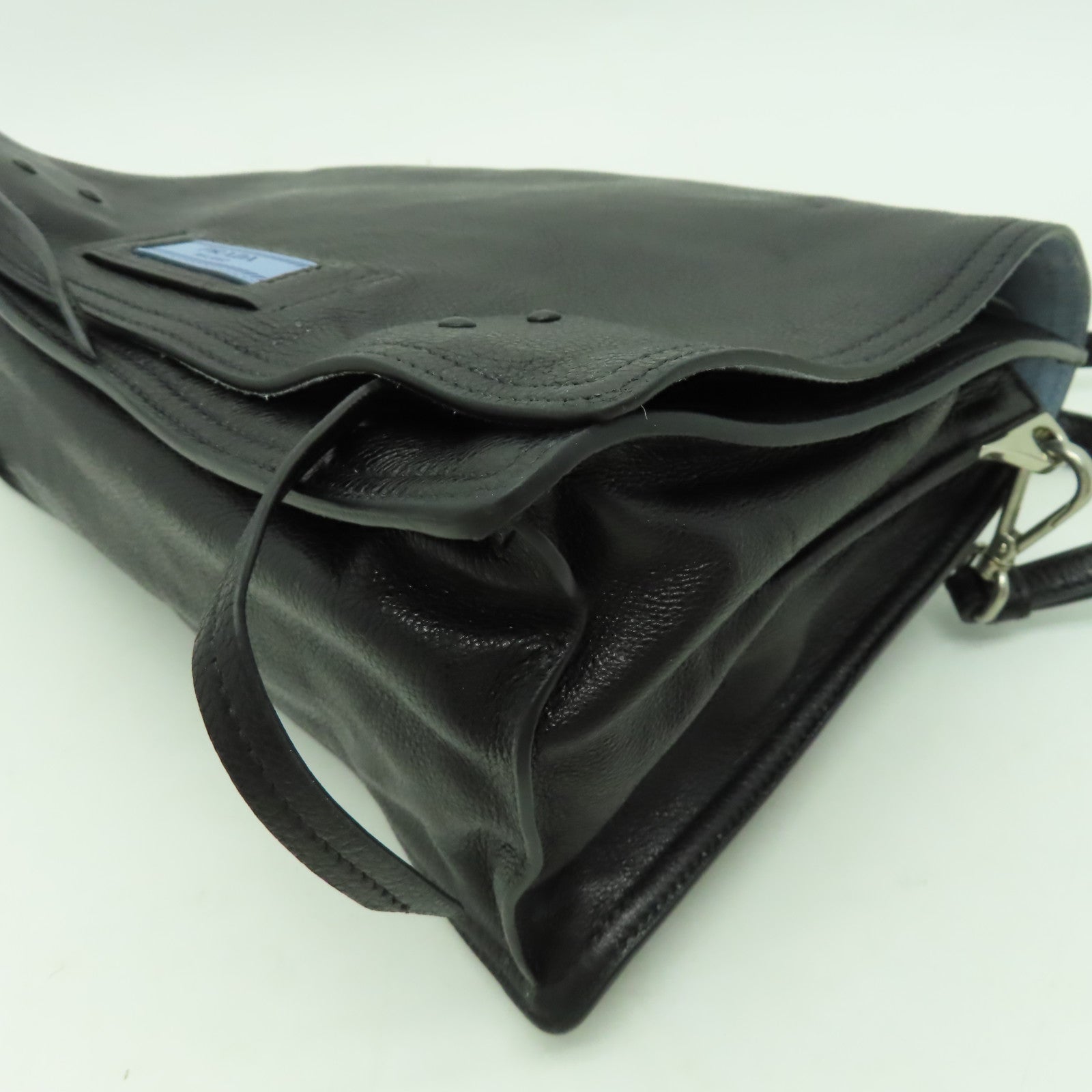 PRADA 牛皮皮革Shoulder Bag銀扣手挽肩背兩用袋黑色