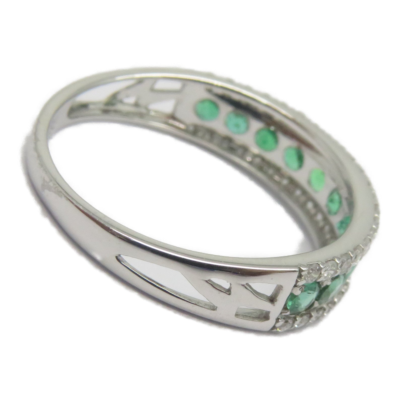 JEWELRY 18K白金Emerald Diamond Ring 0.4ct綠寶石/0.3ct鑽石戒指US#6.5