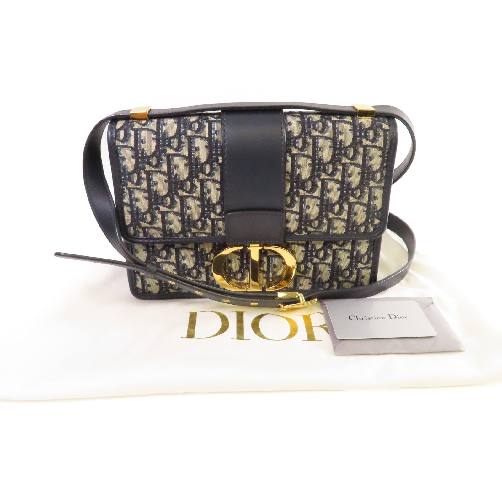 Dior Oblique帆布30 Montaigne Shoulder Bag金扣肩背袋啡色/寶藍色