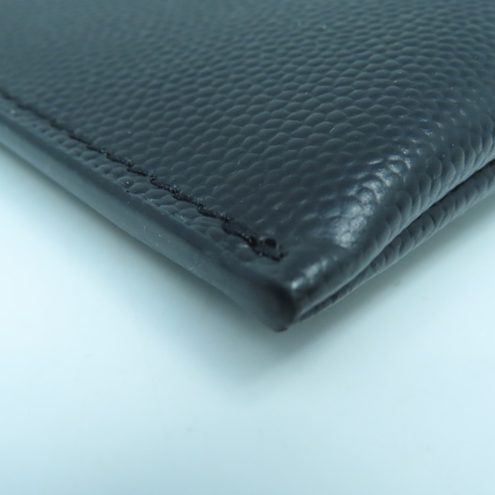 SAINT LAURENT Cowhide Leather Pouch Silver Buckle Clutch Black