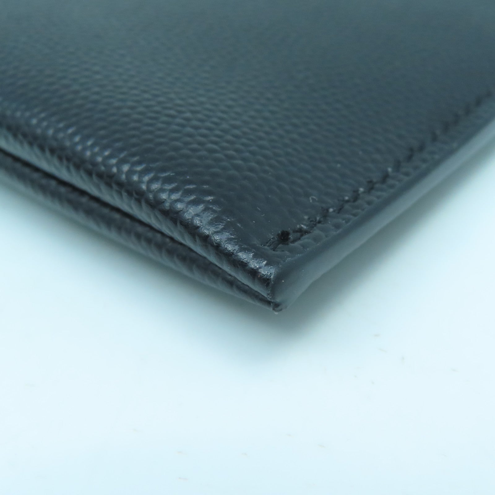 SAINT LAURENT Cowhide Leather Pouch Silver Buckle Clutch Black