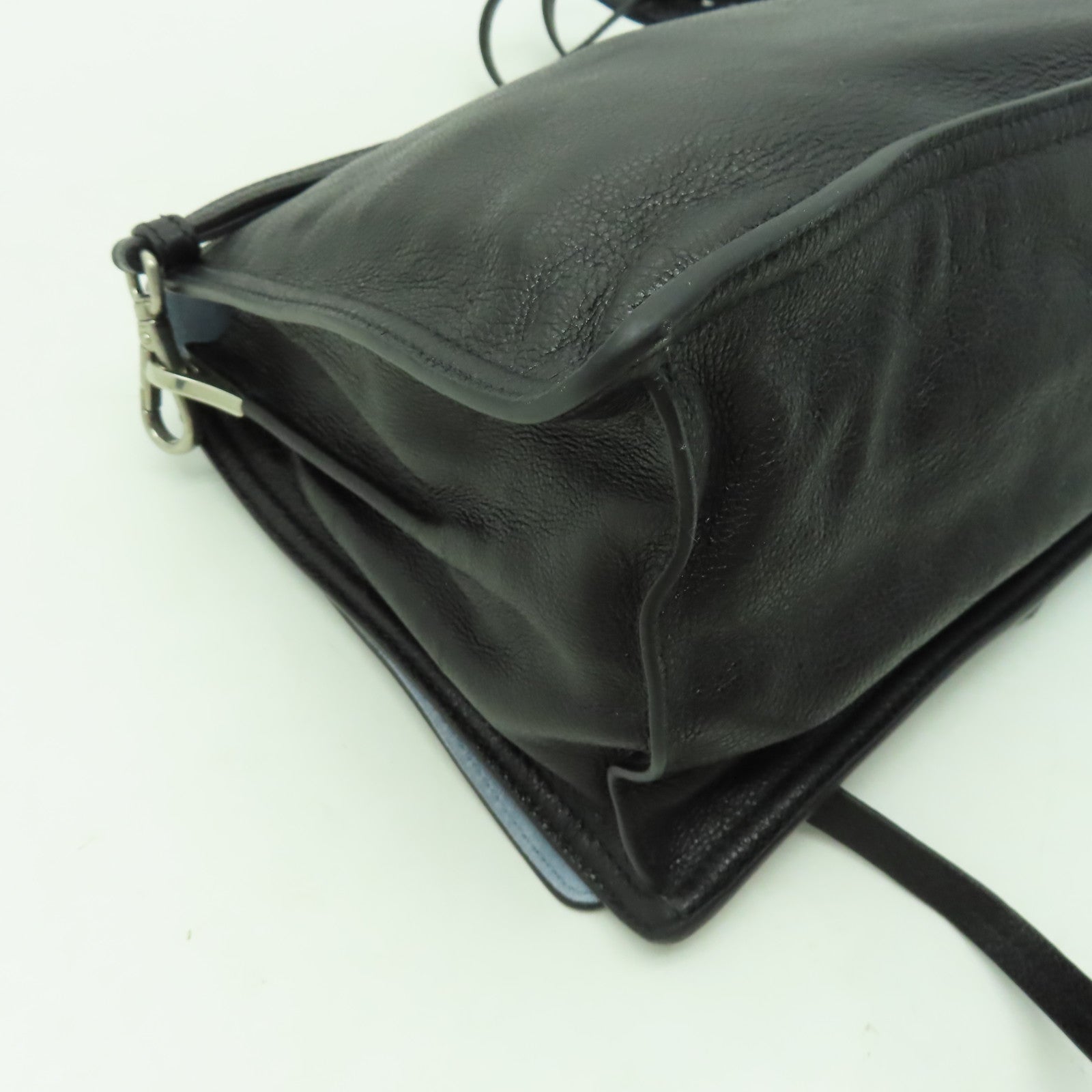 PRADA 牛皮皮革Shoulder Bag銀扣手挽肩背兩用袋黑色