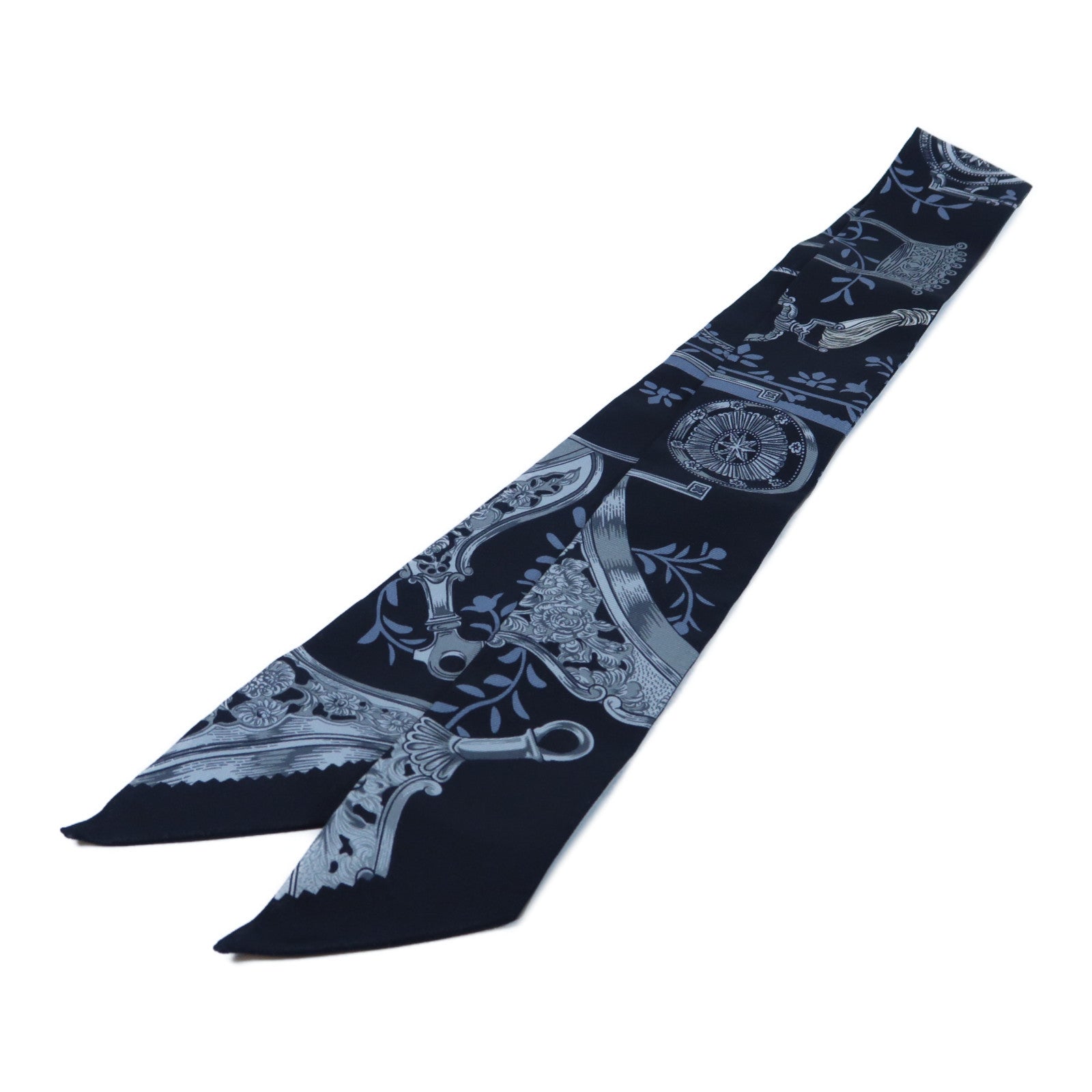 HERMES 絲質Twilly Scarf絲巾深藍色