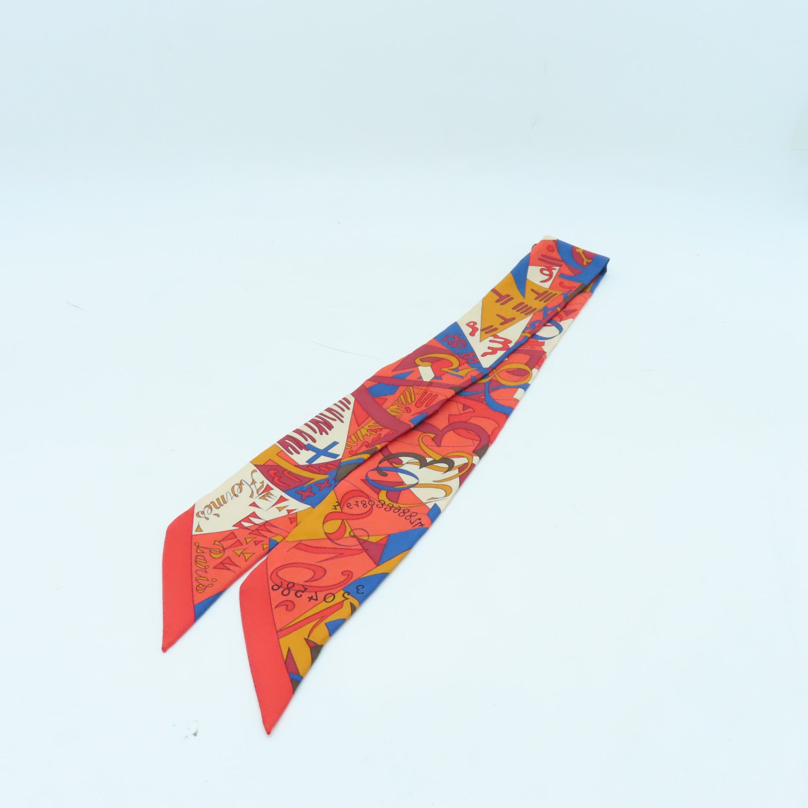 HERMES 絲質Twilly絲巾紅色彩色