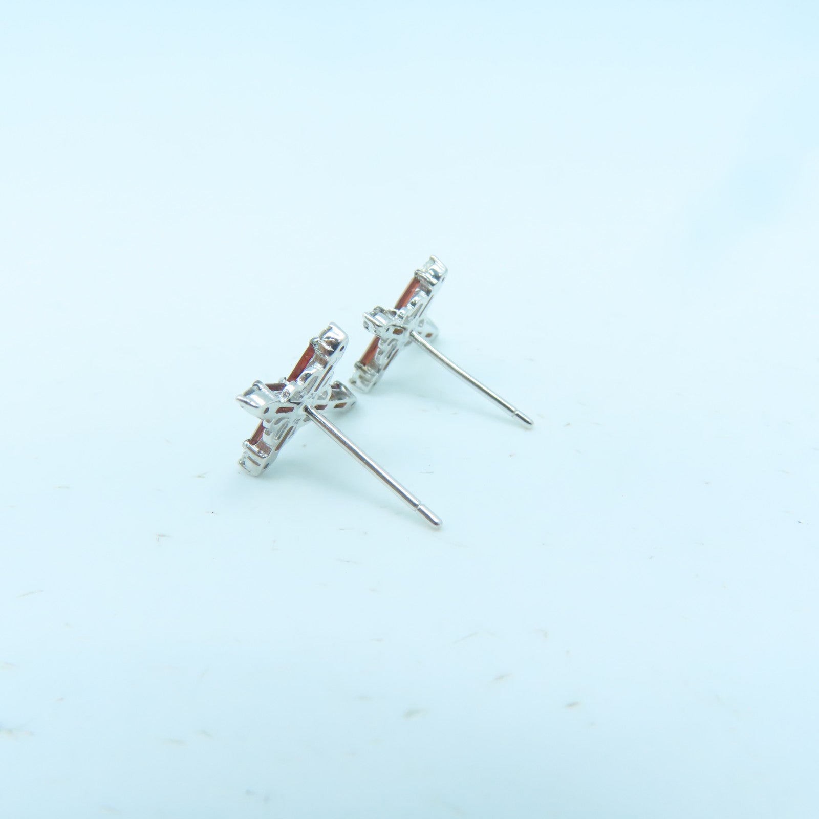 JEWELRY 18K White Gold Ganet 1.9g Earrings Silver