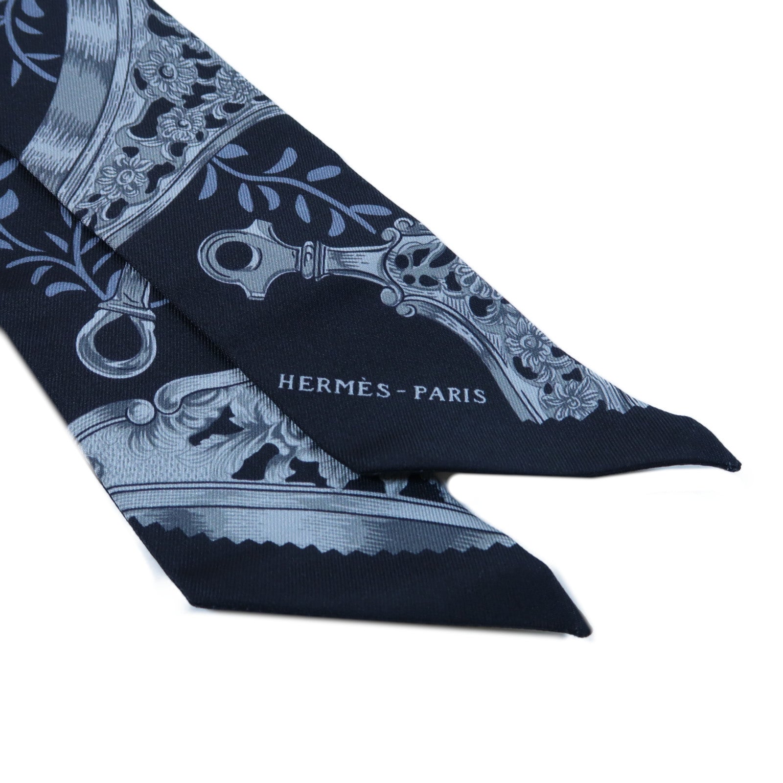 HERMES 絲質Twilly Scarf絲巾深藍色