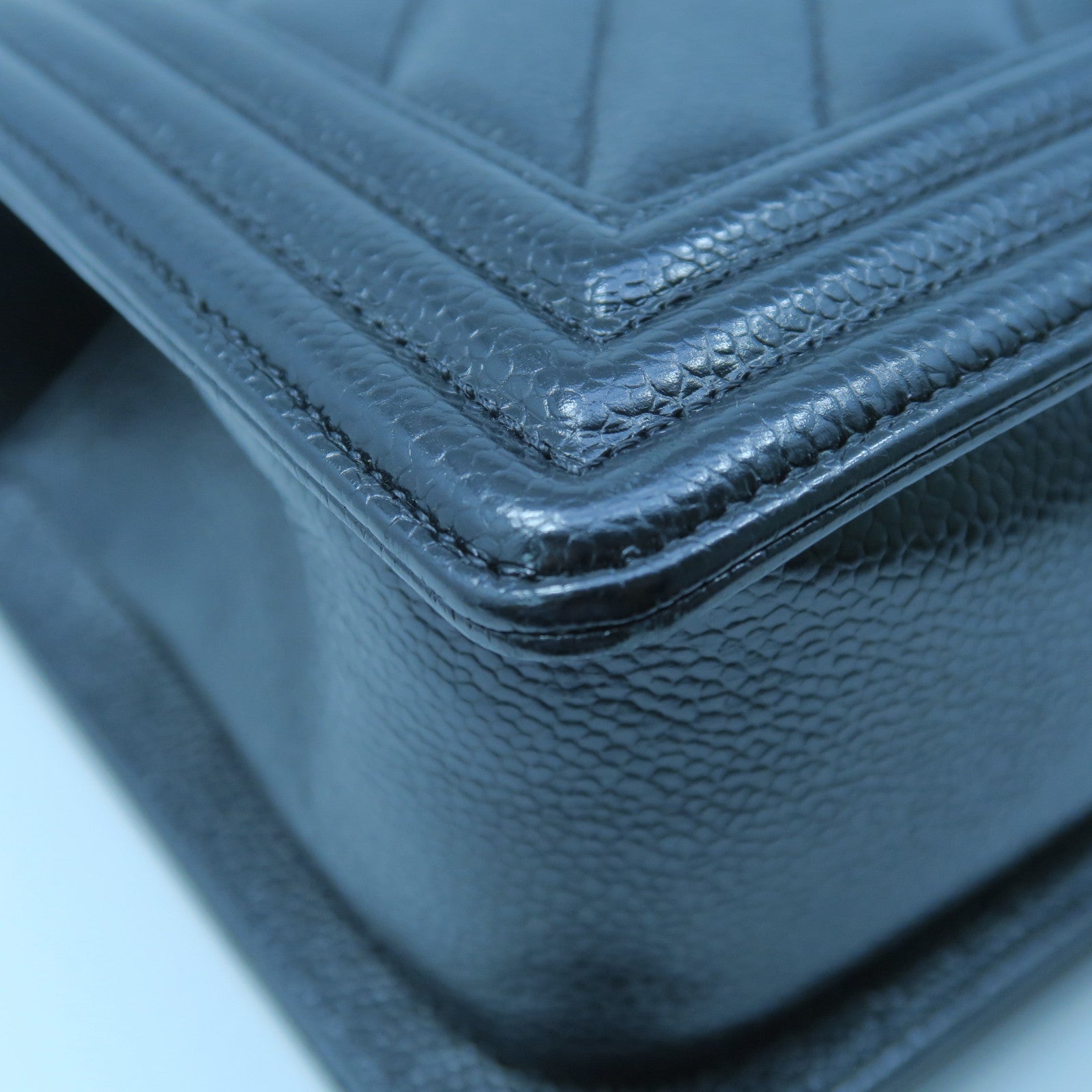 CHANEL 斜紋牛皮皮革Chain Shoulder銀扣鏈帶肩背袋黑色