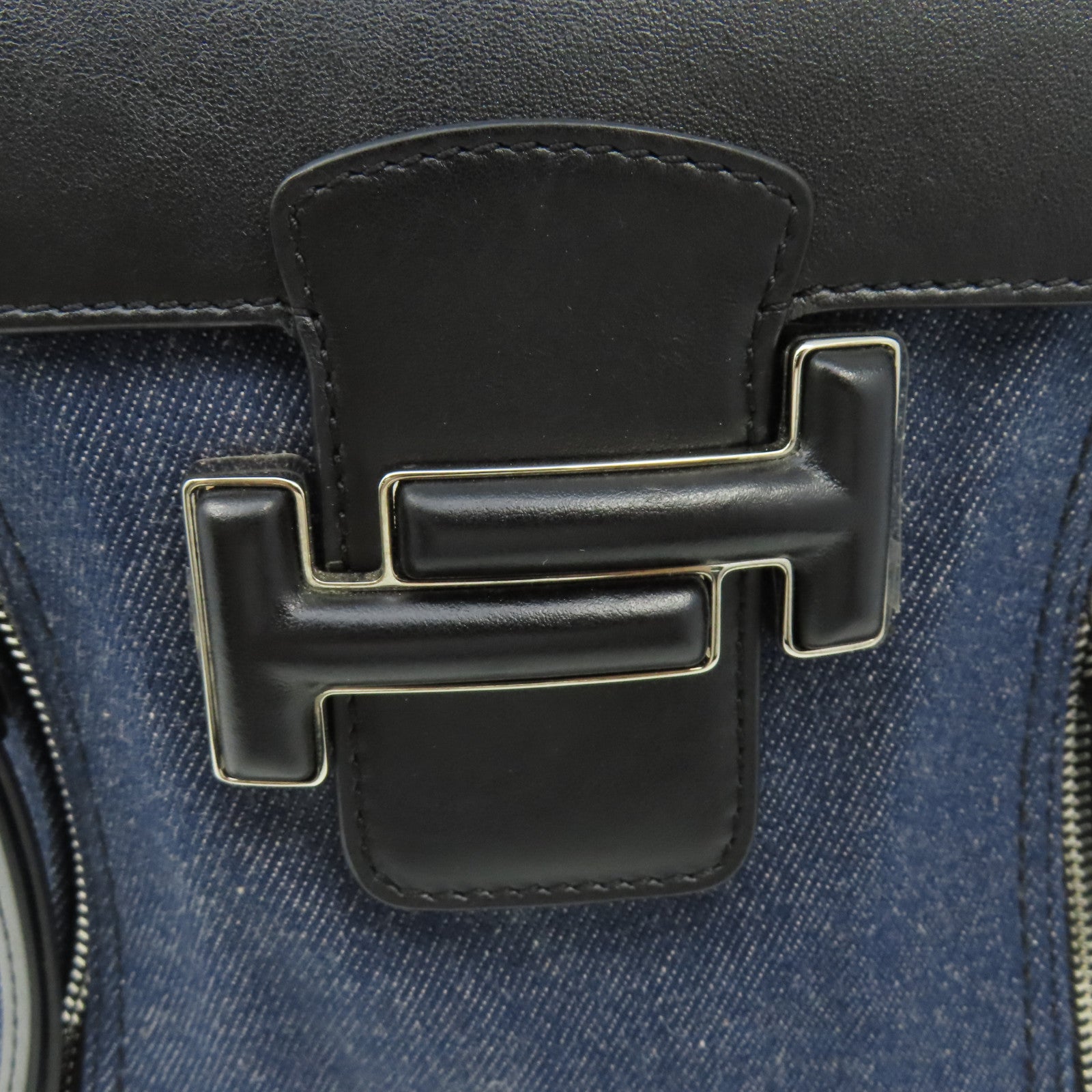 TOD’S 牛仔布/牛皮皮革2Way Backpack背包寶藍色/黑色