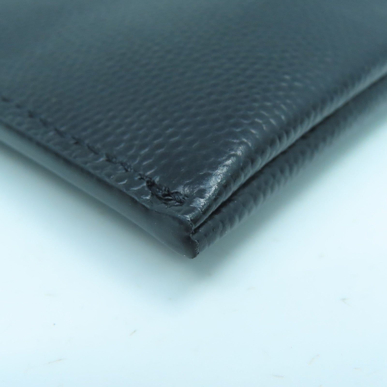SAINT LAURENT Cowhide Leather Pouch Silver Buckle Clutch Black