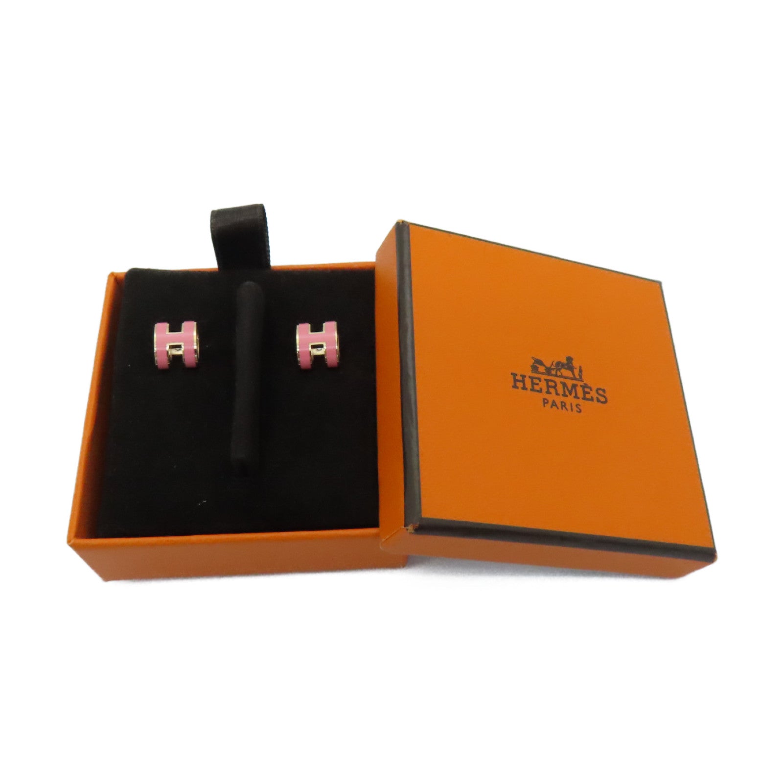 HERMES Metal Mini Pop H Earrings Pink/Gold