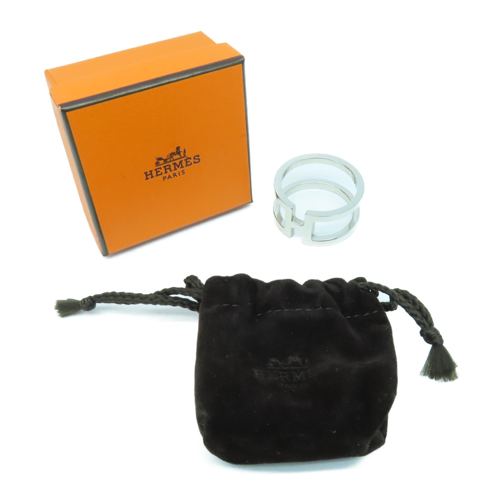 HERMES 金屬H en Rond Scarf Ring絲巾扣銀色