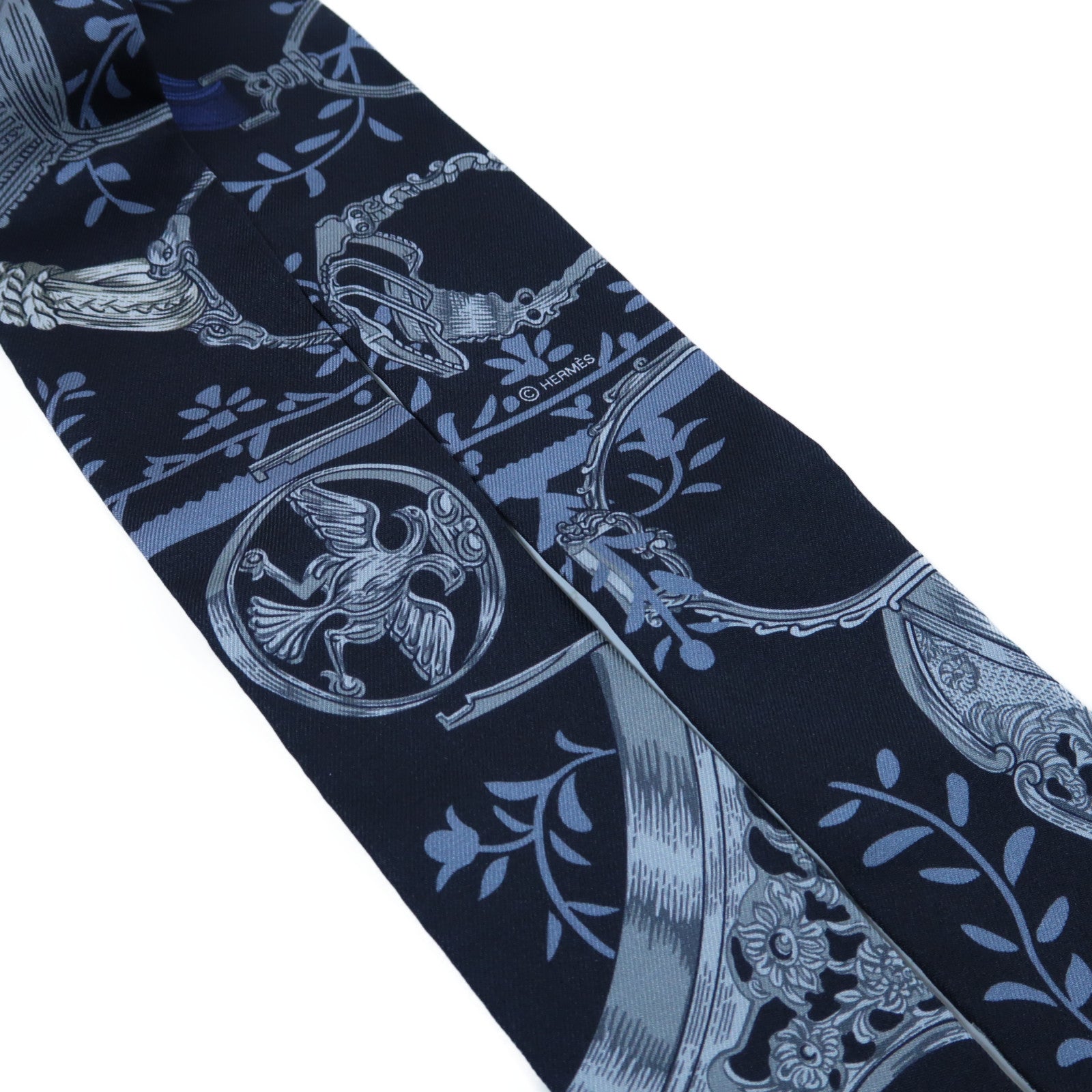HERMES 絲質Twilly Scarf絲巾深藍色