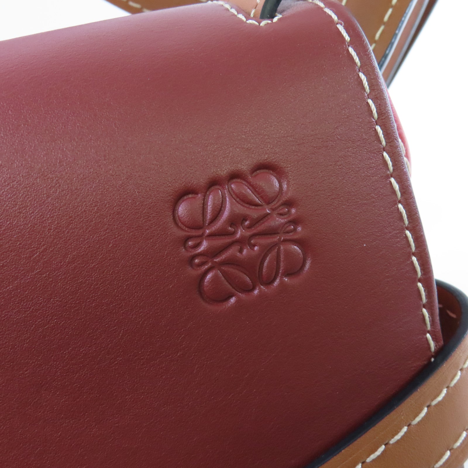 LOEWE 牛皮皮革Gate Shoulder Bag肩背袋啡色/紅色